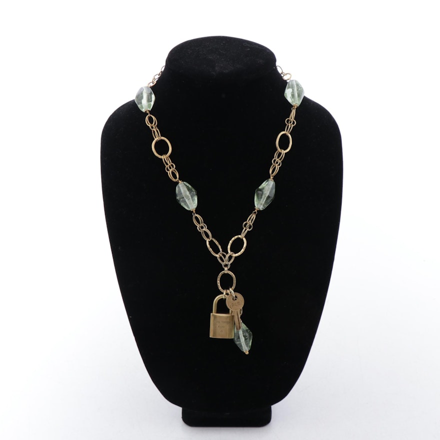 Louis Vuitton Lock and Key on Glass Bead Station Necklace | EBTH