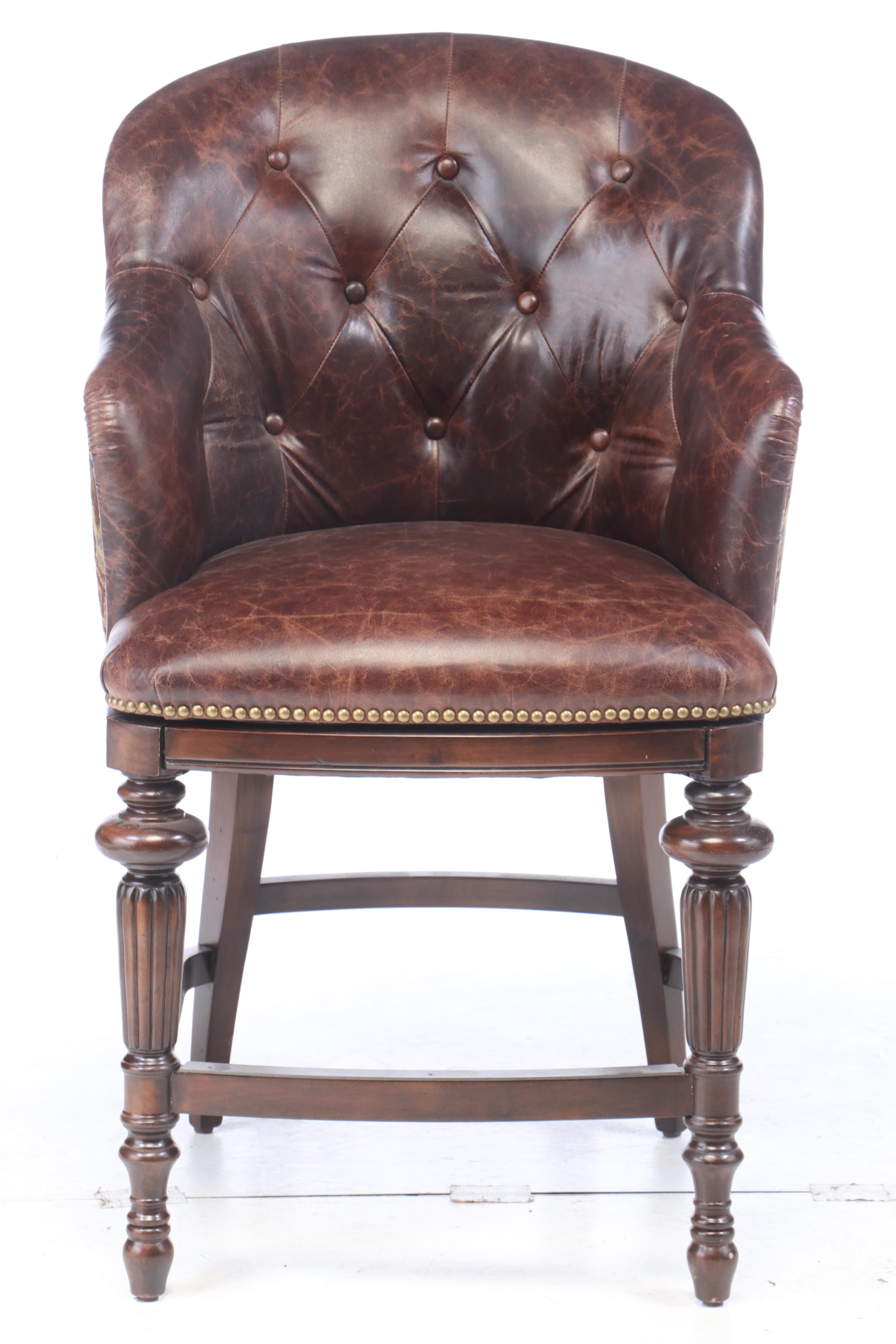Button Tufted Leather Upholstered Counter Height Swivel Chair