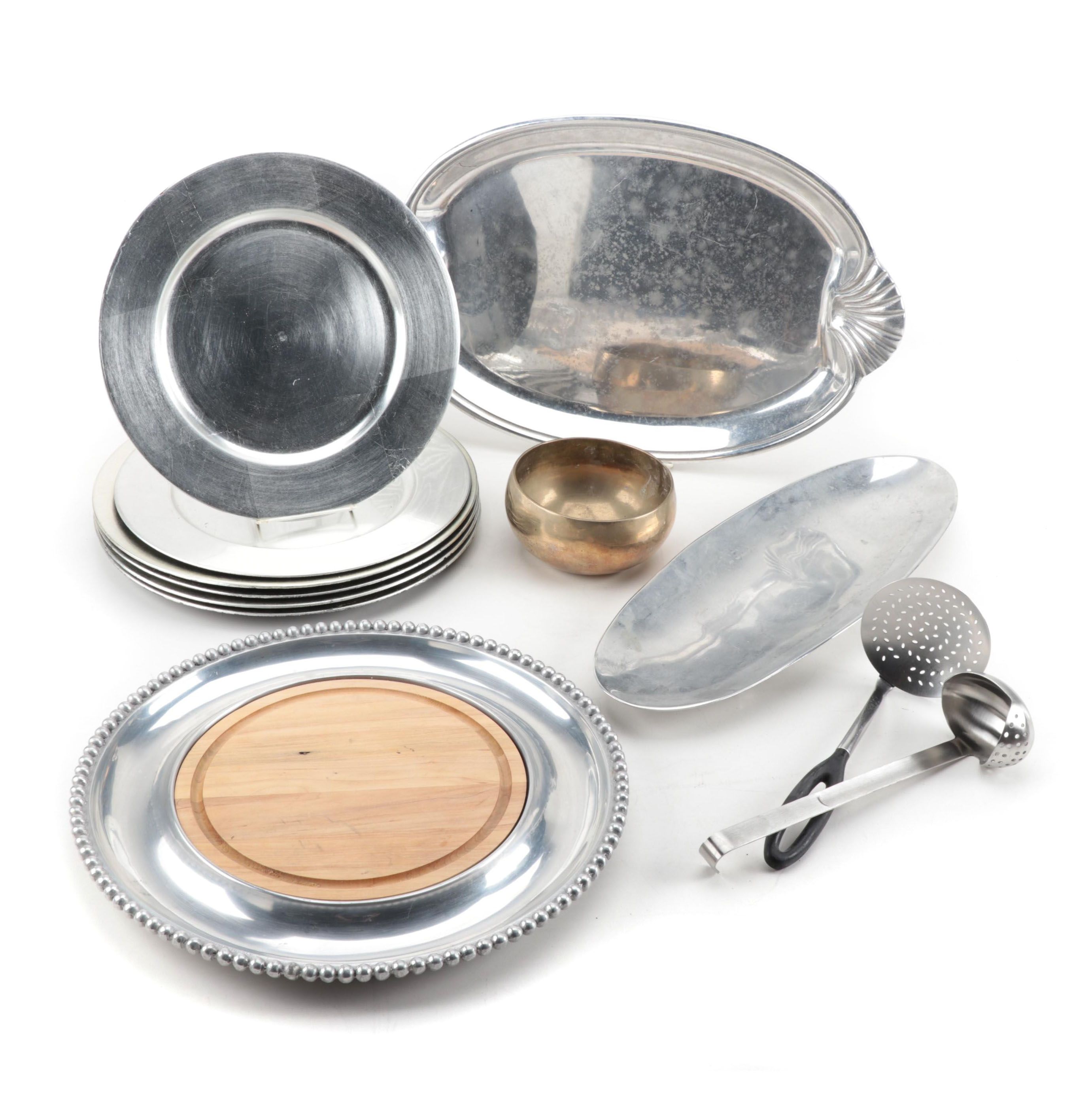 Pottery Barn Chargers, Aluminum Serveware, Indian Brass Bowl, and More