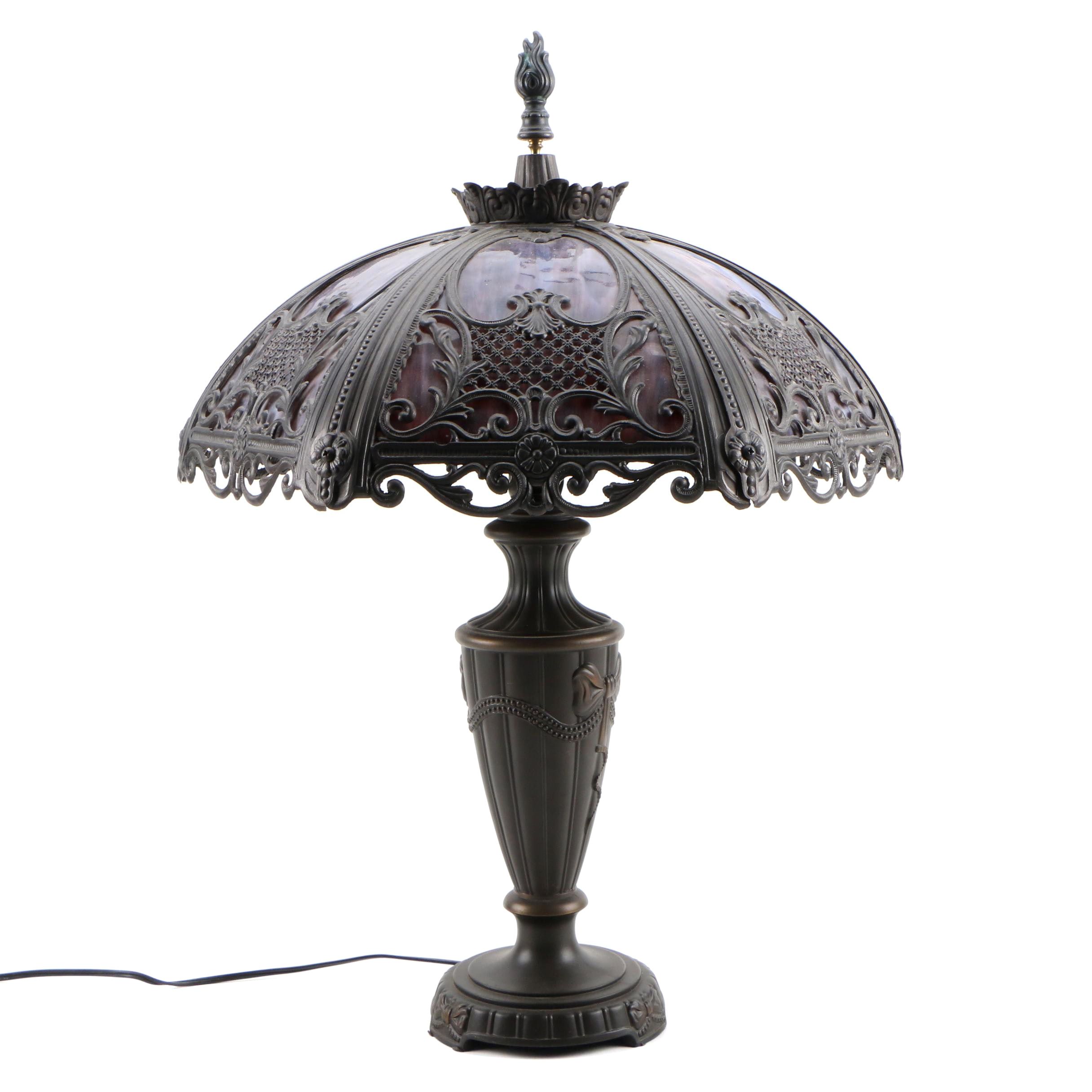 Berman Victorian Style Table Lamp with Slag Glass Shade, 1996 EBTH