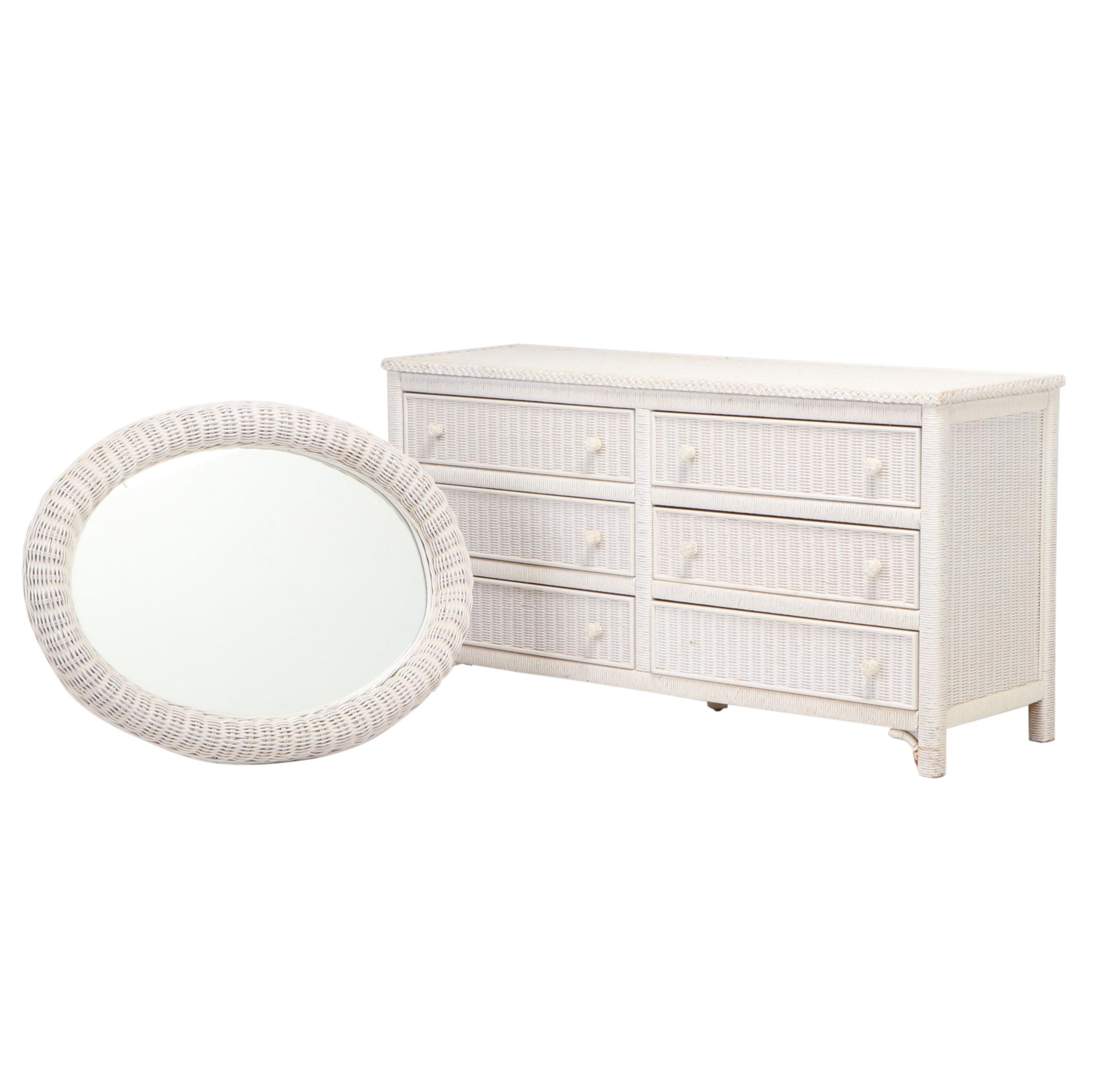 Woven Wicker Dresser With Wall Mirror Late 20th Century Ebth