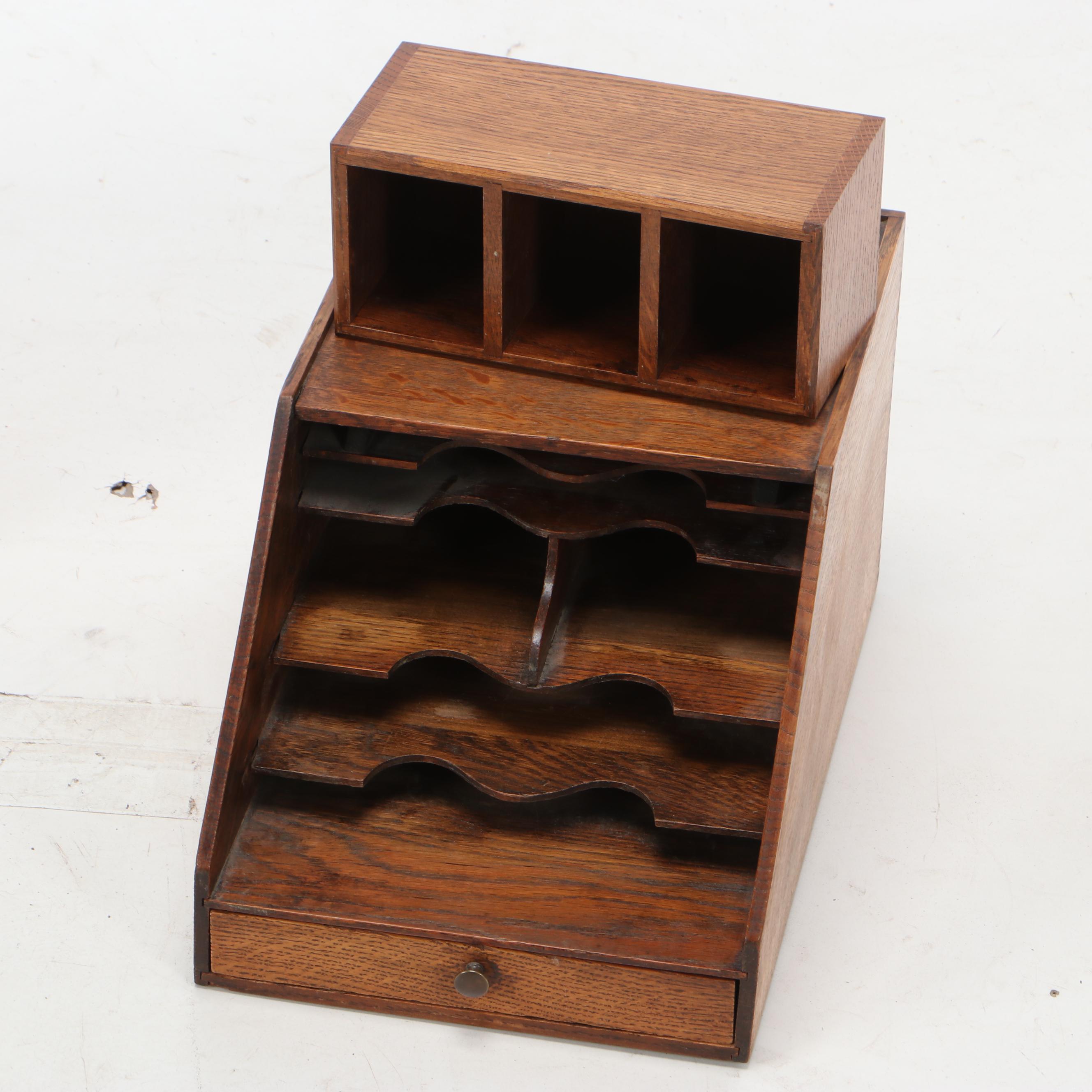 Oak Wood Cubby Hole Boxes, Desk Organizers, and Paper Tray, Vintage EBTH