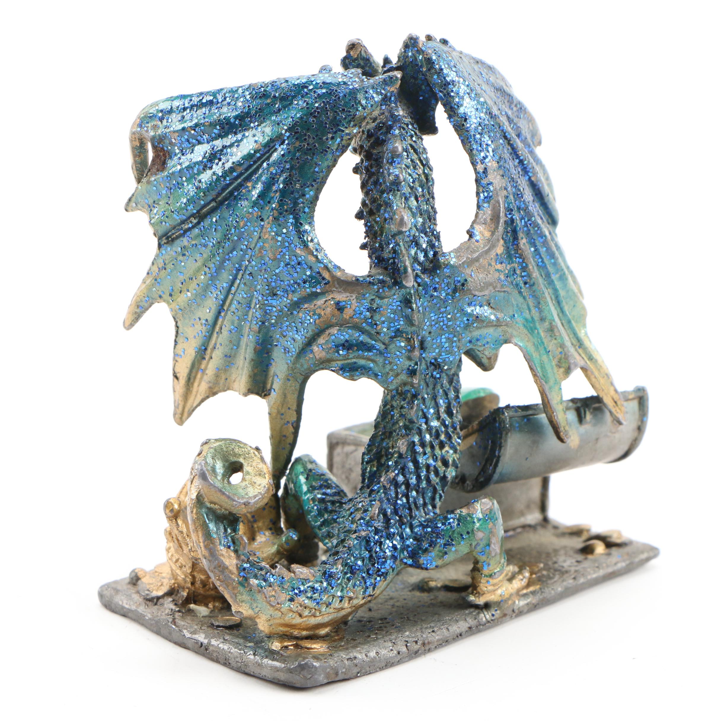Cast Metal Dragon Figurine and Putti Base EBTH