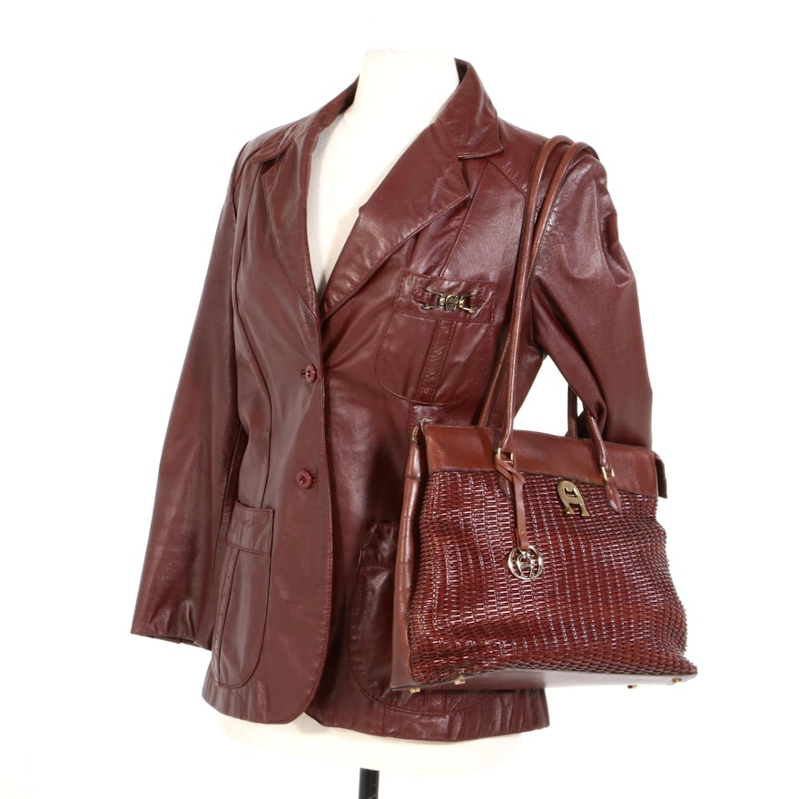 Etienne Aigner Leather Jacket and Woven Leather Handbag, Late 20th ...