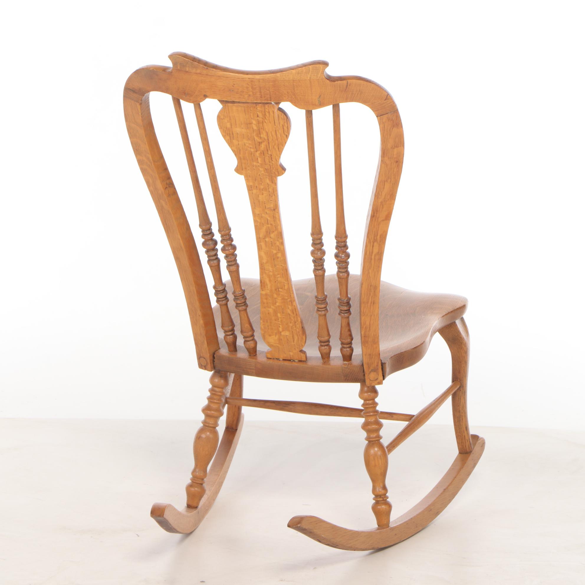 VaseShaped Splat Oak Ladies Rocking Chair, Early to Mid 20th Century