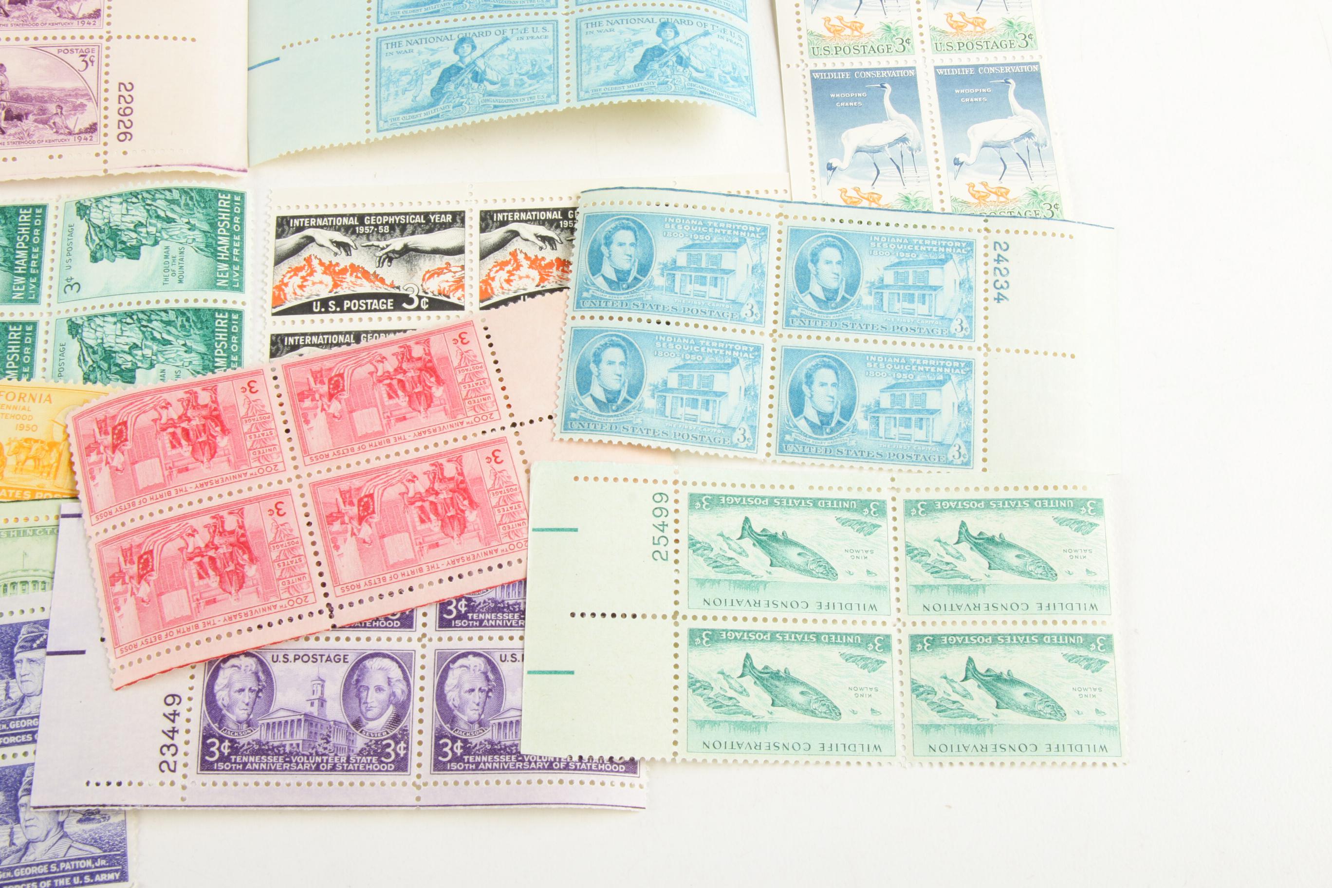 United States Commemorative Postage Stamp Plate Blocks, Mid20th