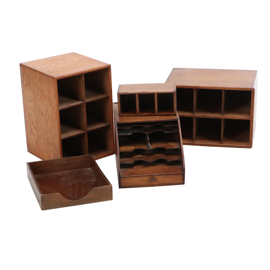 Oak Wood Cubby Hole Boxes Desk Organizers And Paper Tray