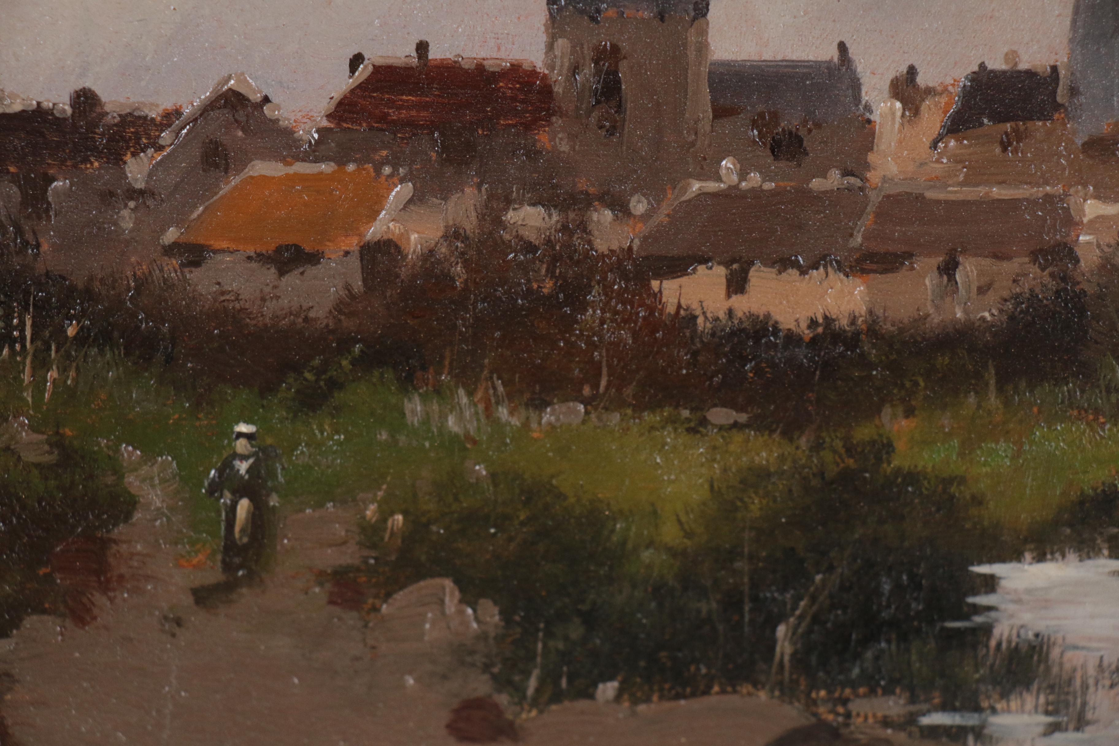 Eugene GalienLaloue Oil Painting of Village Scene EBTH