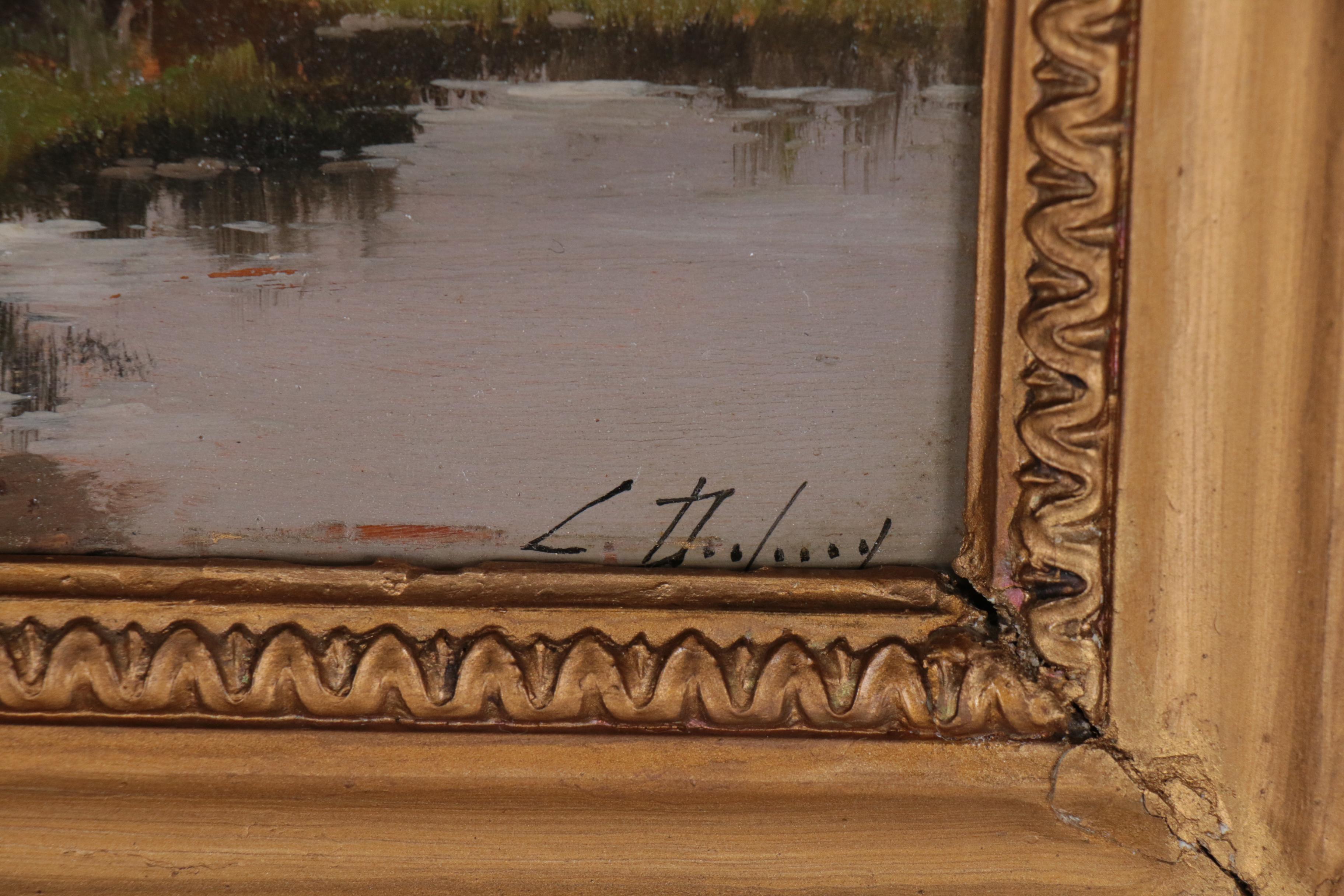 Eugene GalienLaloue Oil Painting of Village Scene EBTH