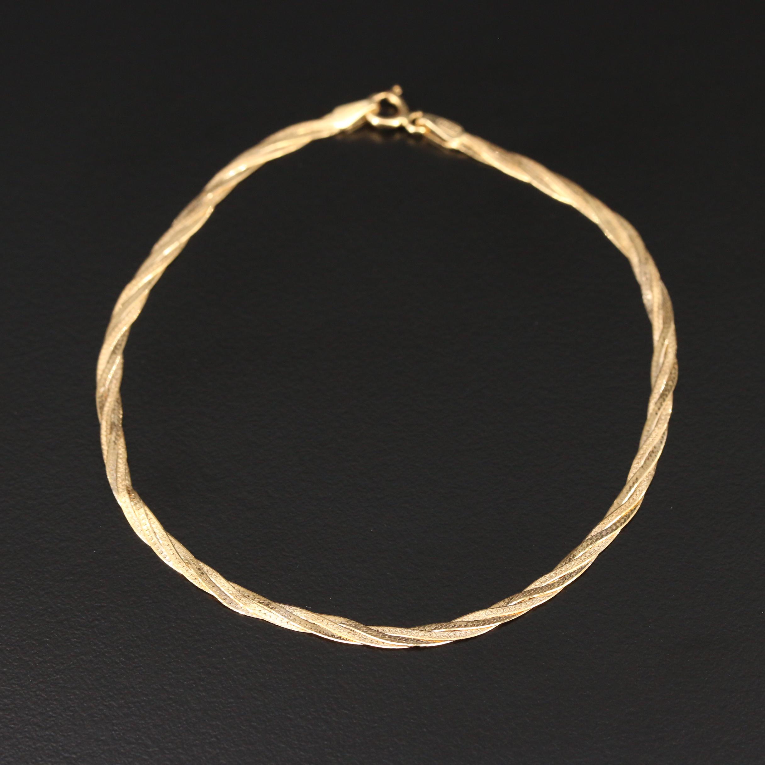 14K Yellow Gold Braided Herringbone Bracelet EBTH