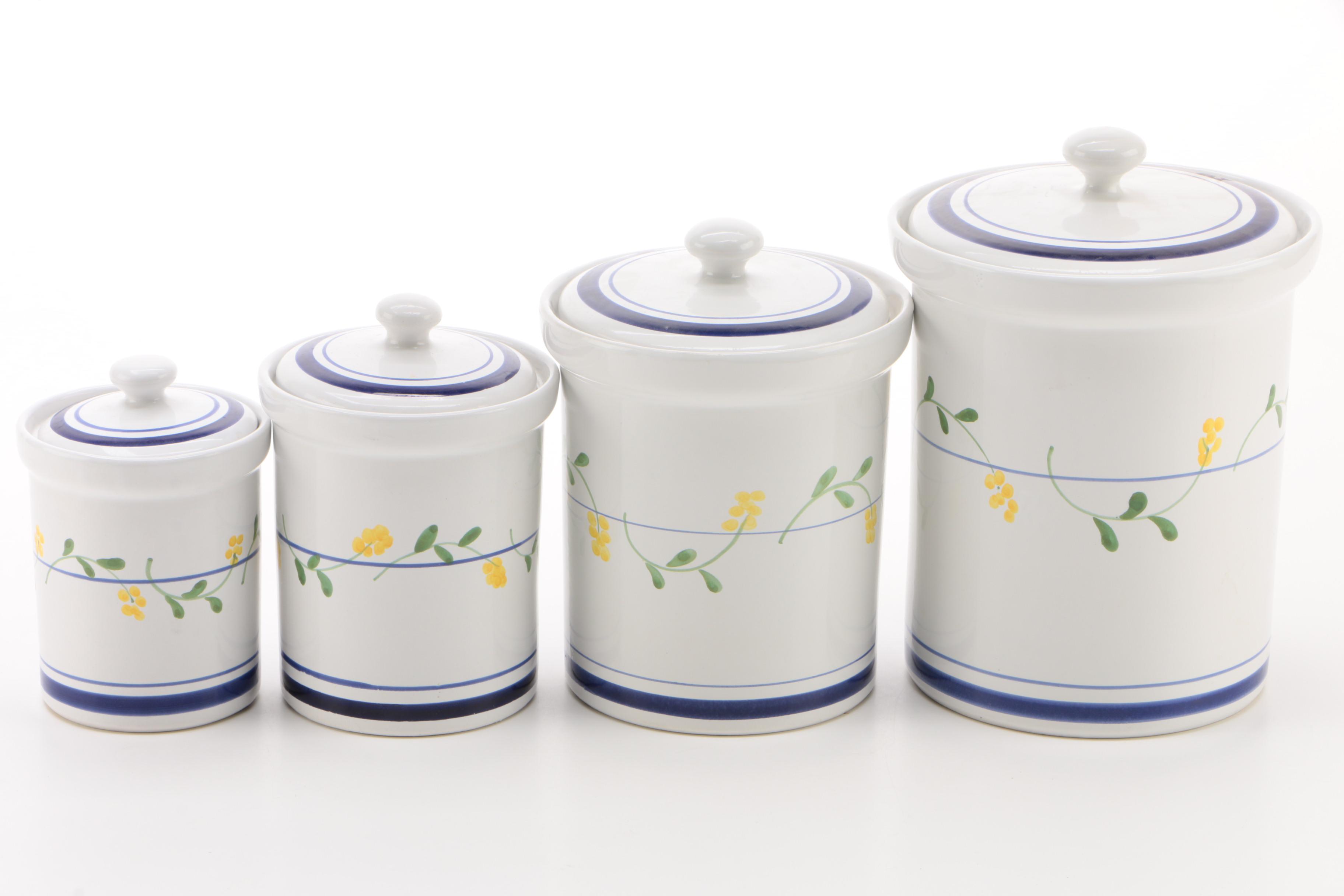 Italian Blue and White Floral 4 Piece Ceramic Kitchen Canister Set EBTH