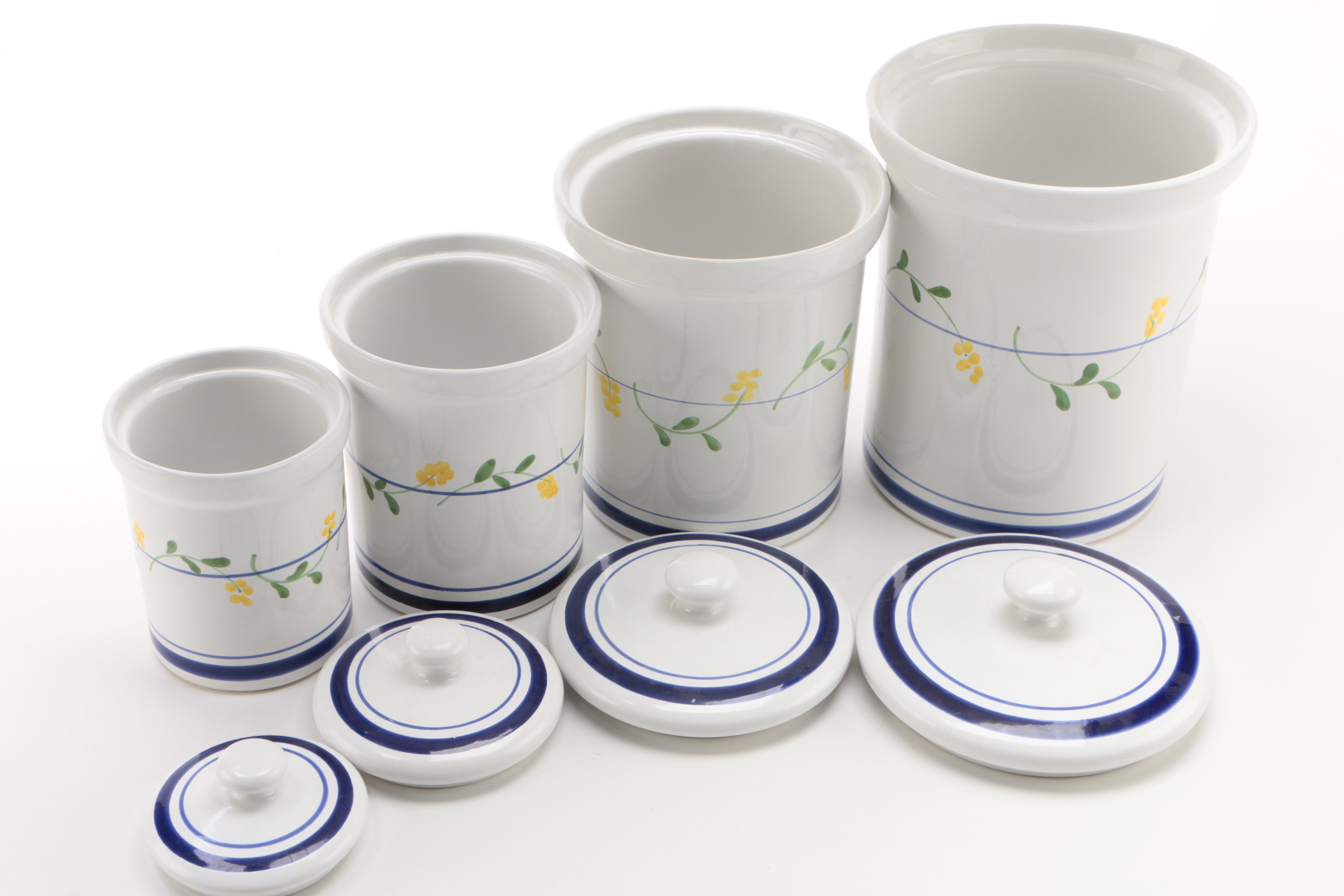 Italian Blue and White Floral 4 Piece Ceramic Kitchen Canister Set EBTH