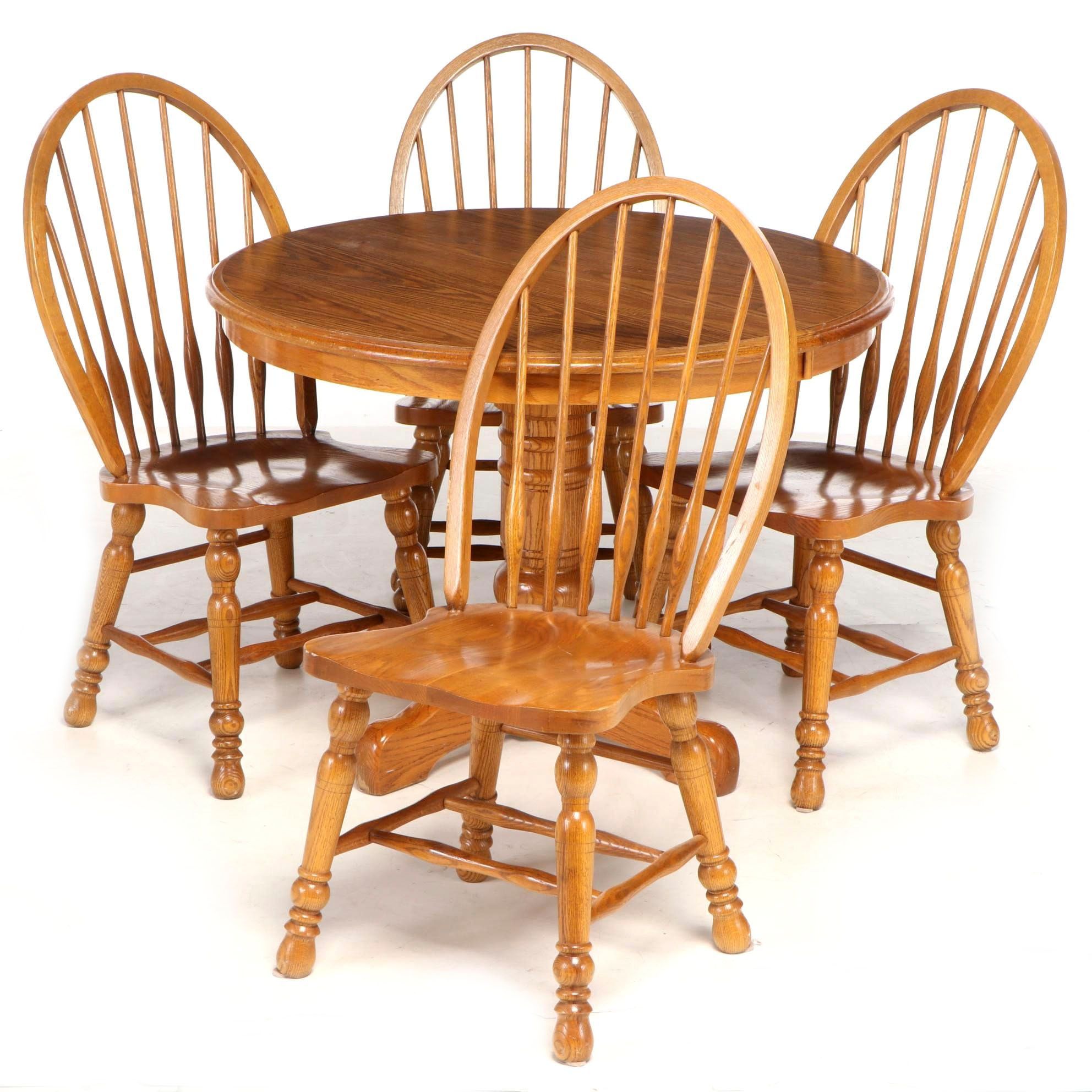 Cochrane Thresher Oak Pedestal Dining Set with Leaf Inserts