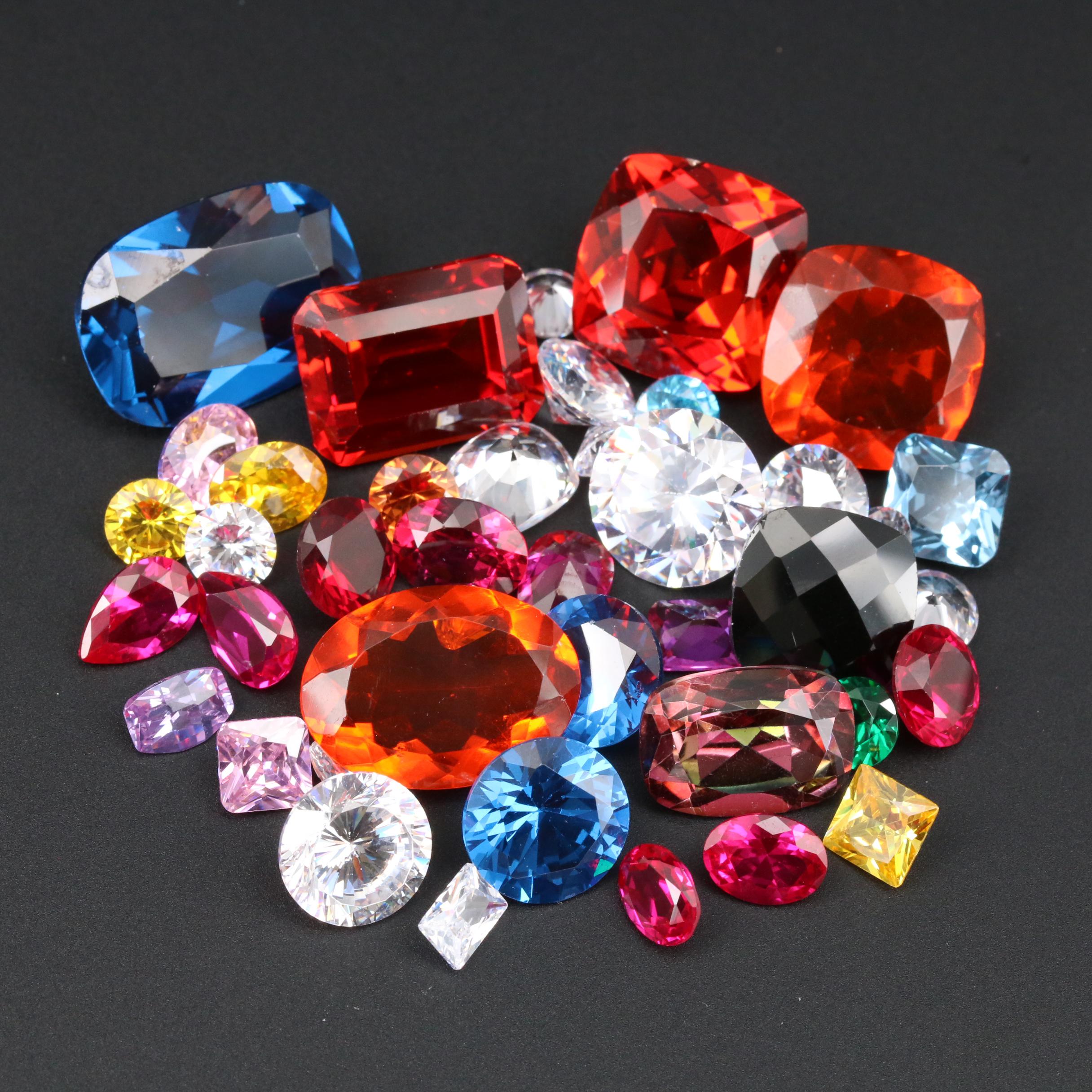 Loose Imitation Gemstones Including Synthetic Corundum and Synthetic