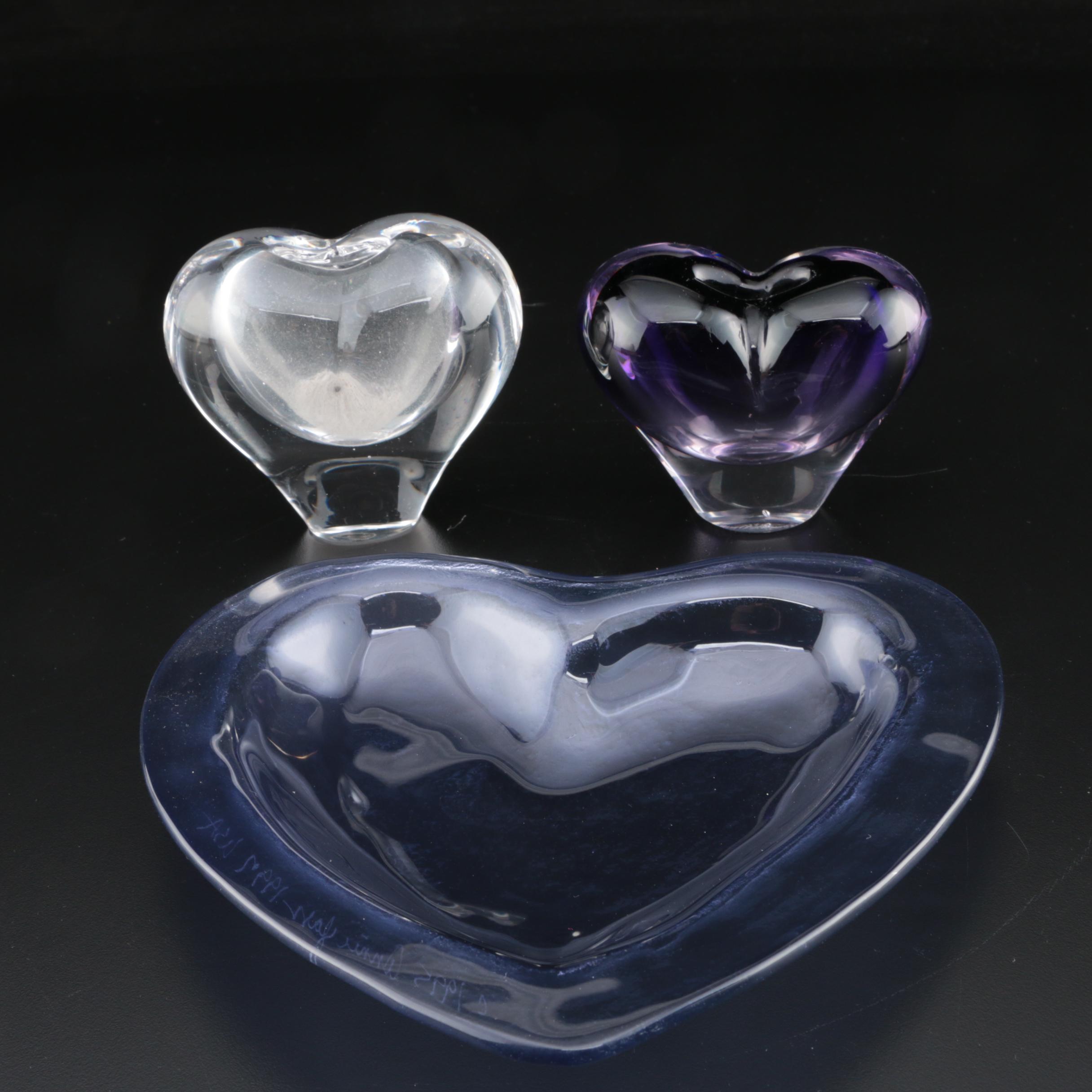 Annie Glass Heart Dish With Brazilian Lead Crystal Vases Ebth