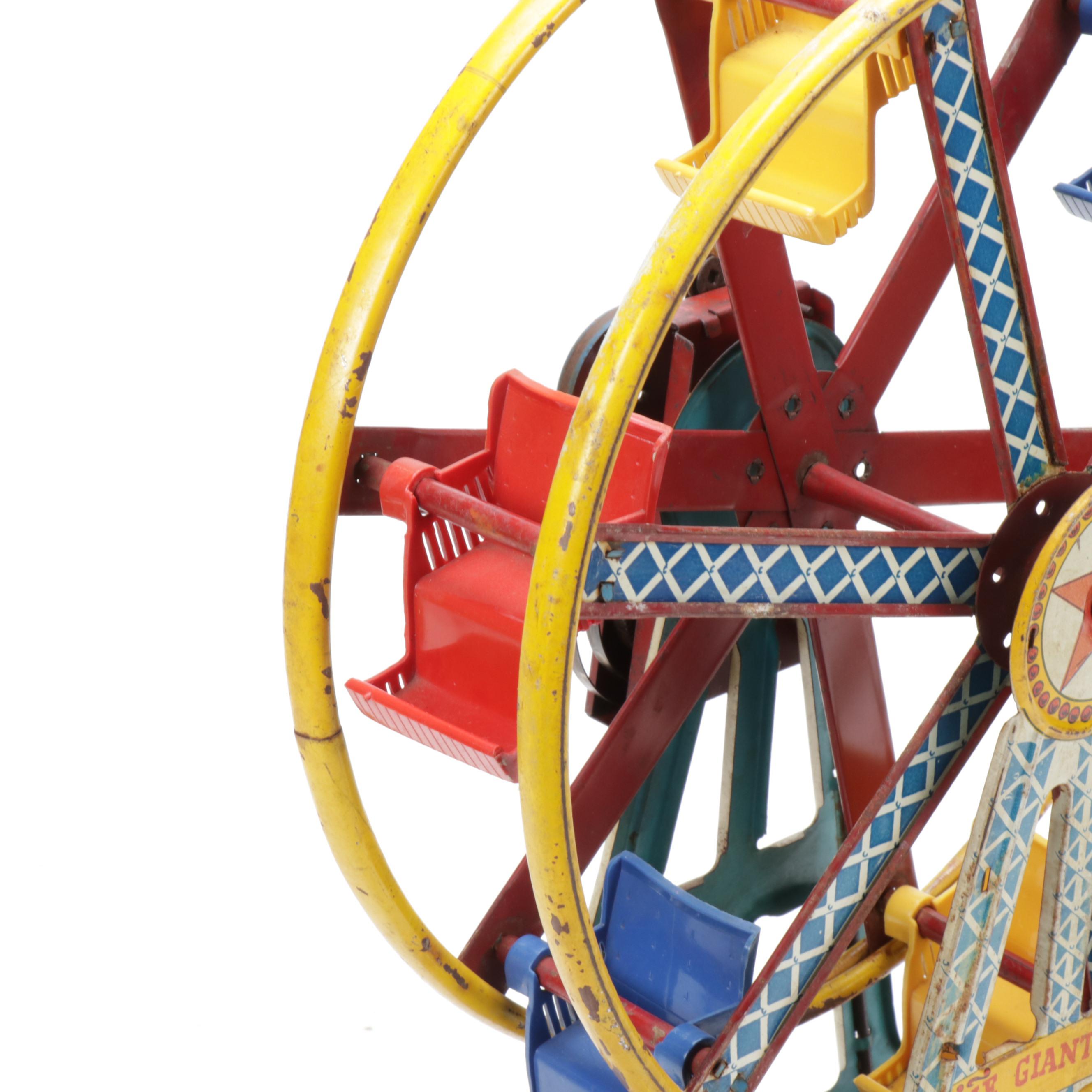 ohio art company "the giant ride" wind-up tin ferris wheel, mid