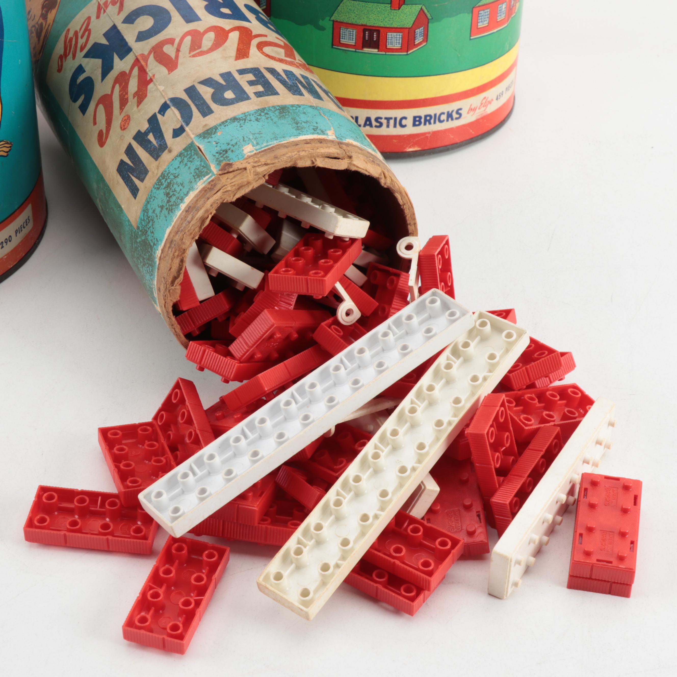 Elgo American Plastic Building Bricks in Three Original Canisters