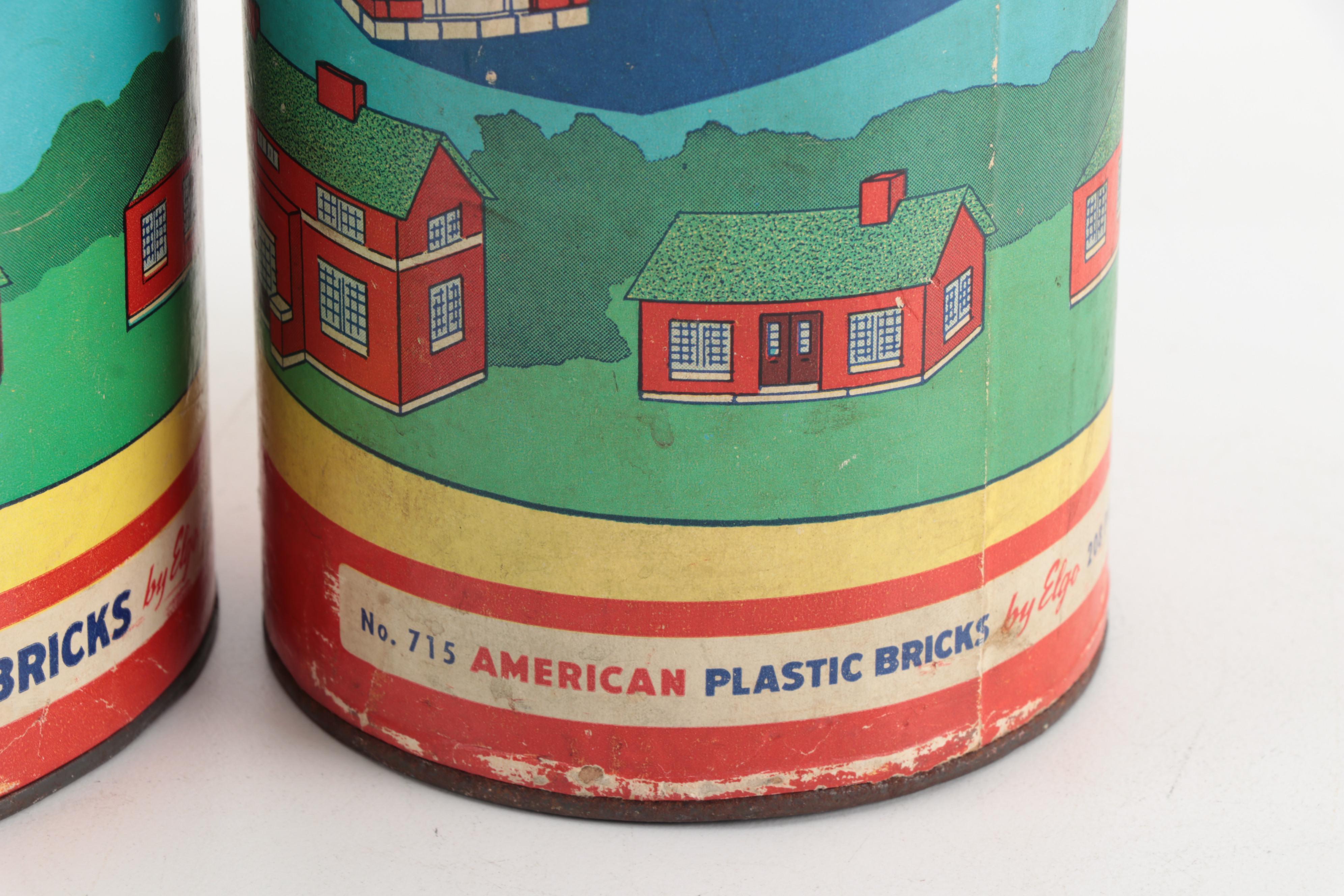 Elgo American Plastic Building Bricks in Three Original Canisters