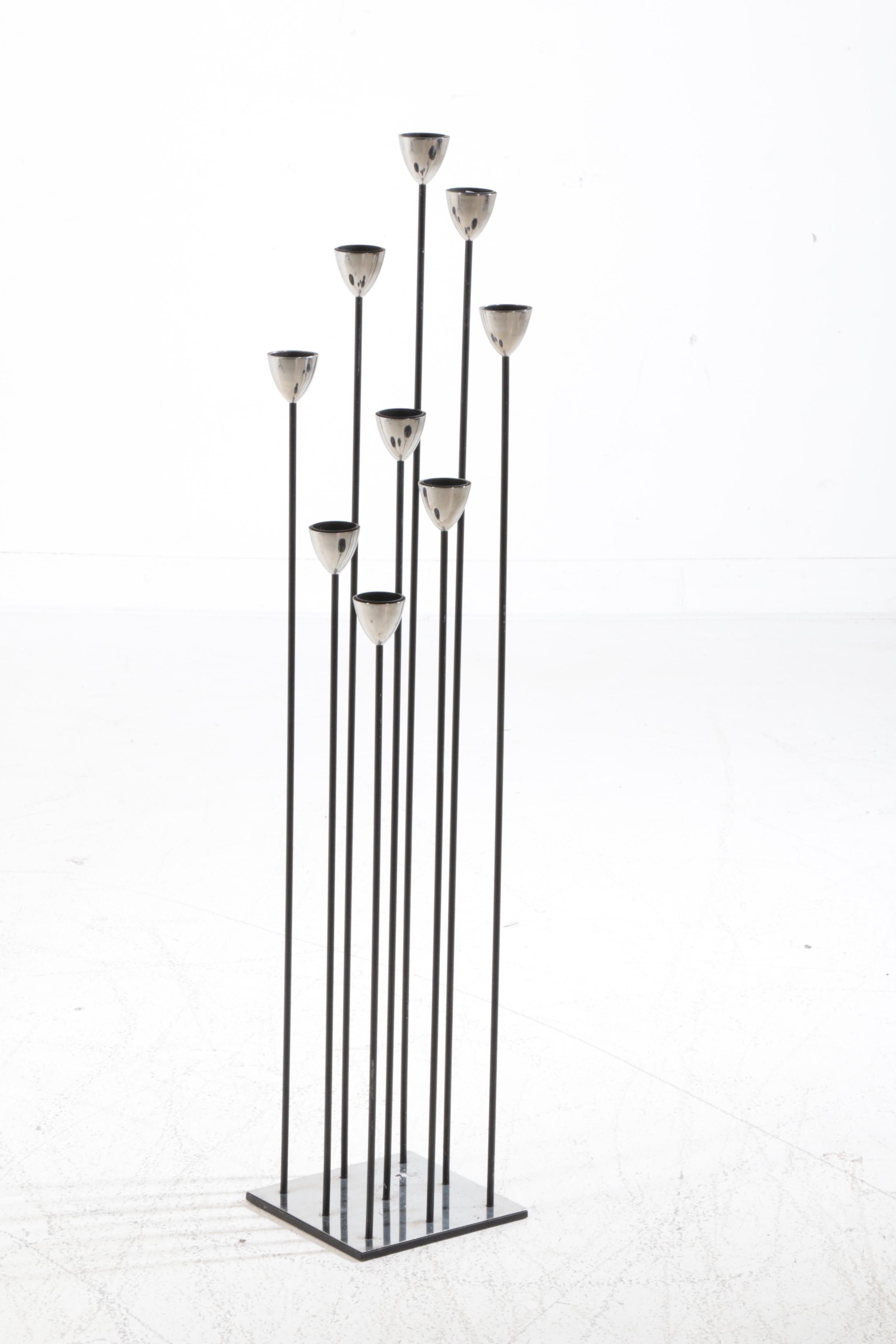 Mid Century Modern Chrome Finish Floor Candle Holder, Mid20th Century