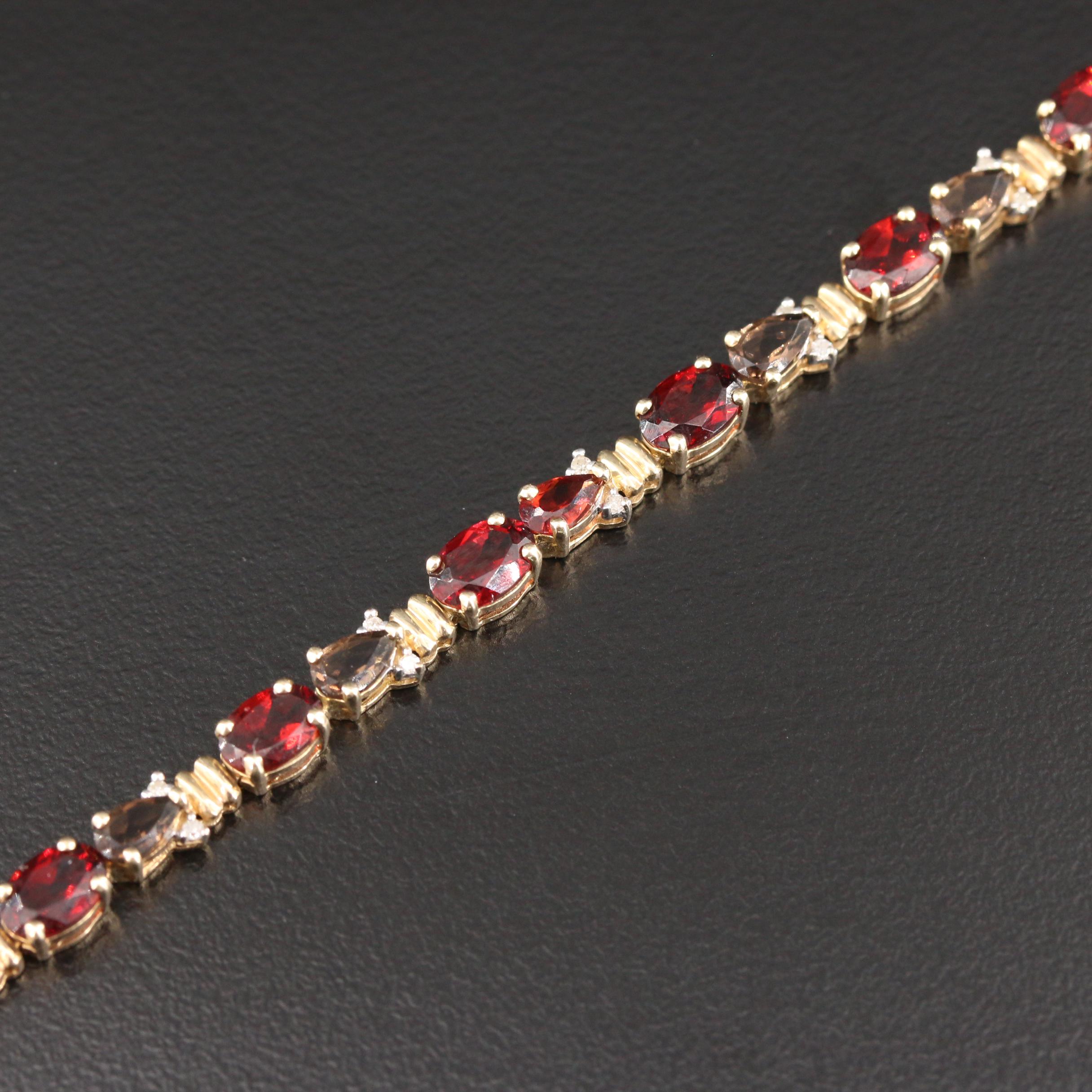 10K Yellow Gold Smoky Topaz, and Diamond Tennis Bracelet EBTH