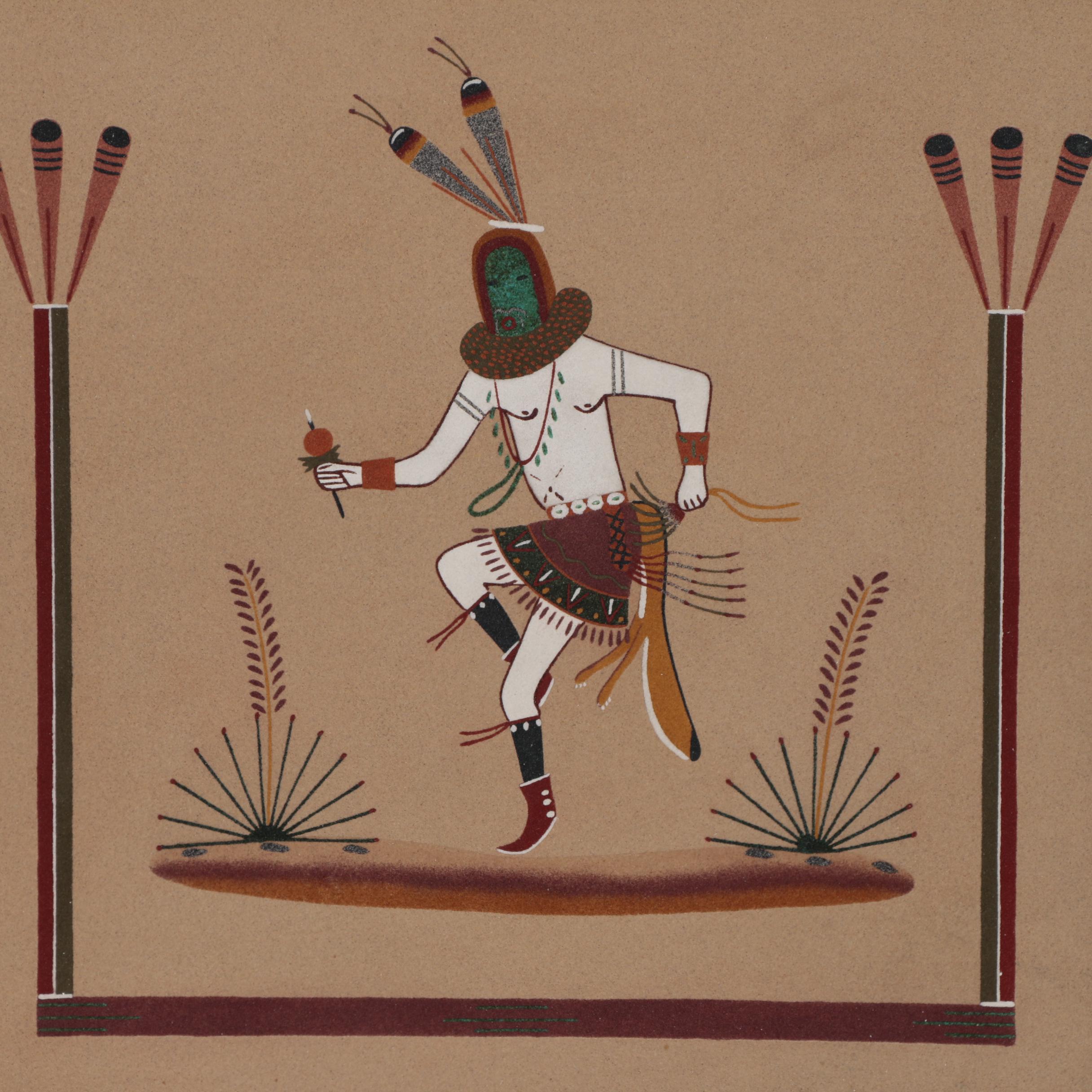 Alfredo Watchman Navajo Sand Painting of Dancer "The Night Chant" EBTH