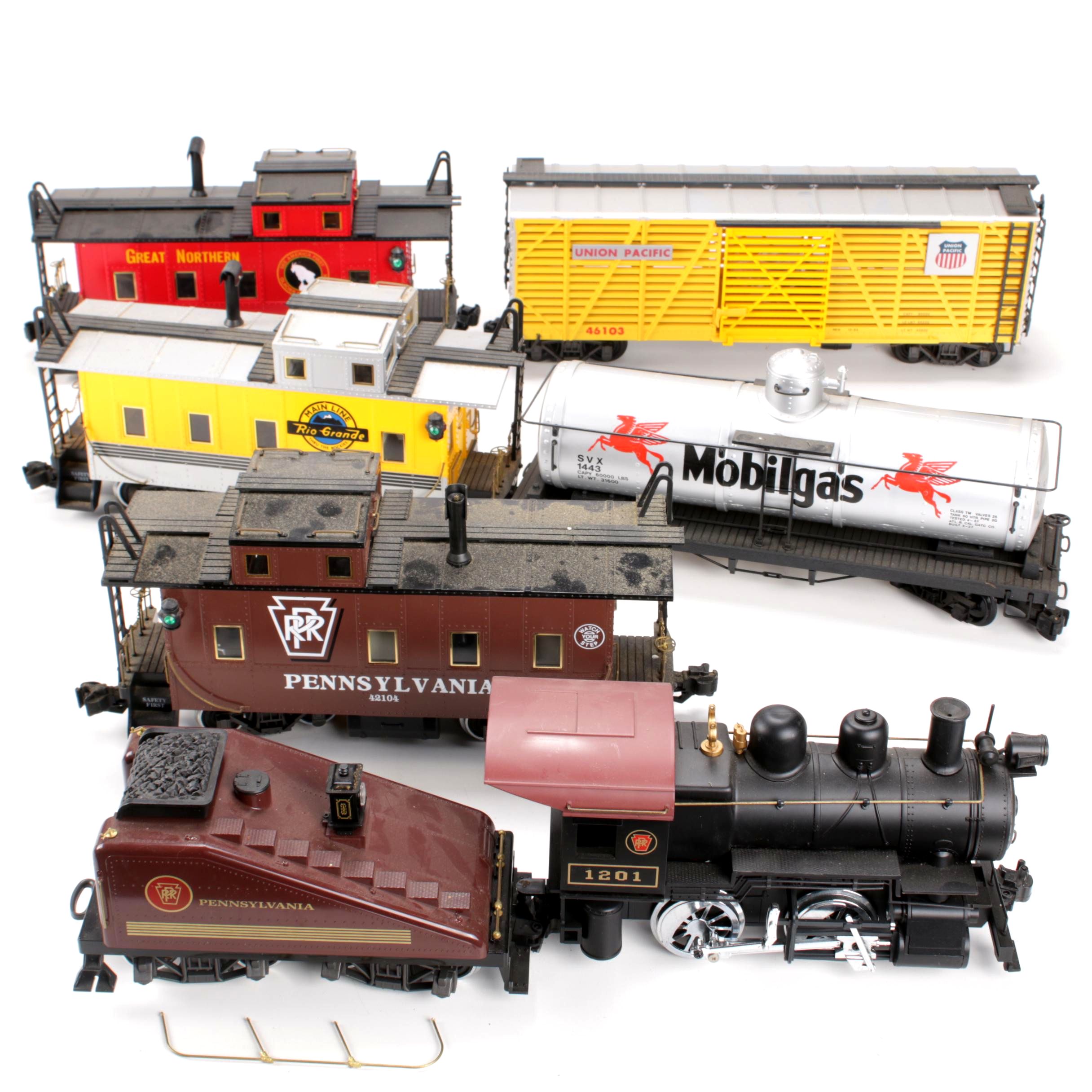G Scale Train Cars with AristoCraft PRR 1201 Steam and