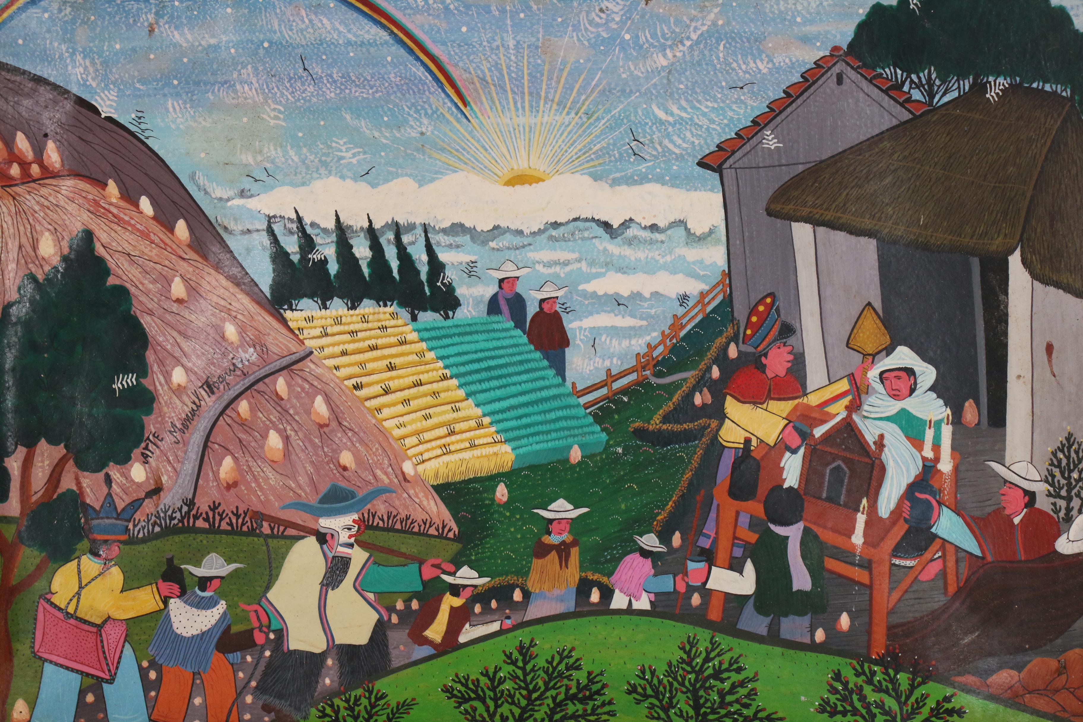 Ecuador Tigua Folk Art Paintings on Sheepskin EBTH