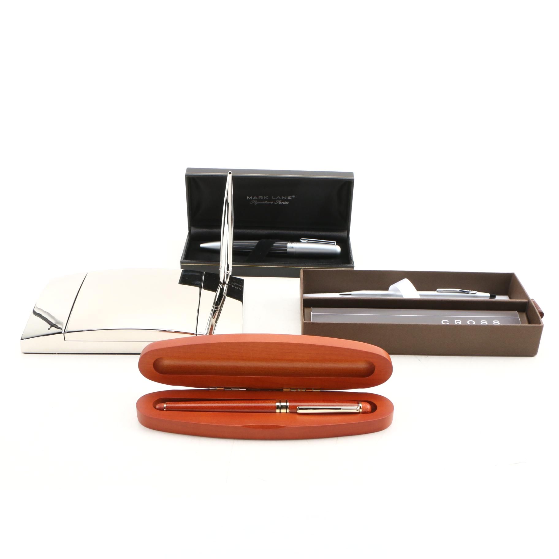 Mark Lane Pen And Cross Satin Chrome Pen Set With Desk Set And Pen