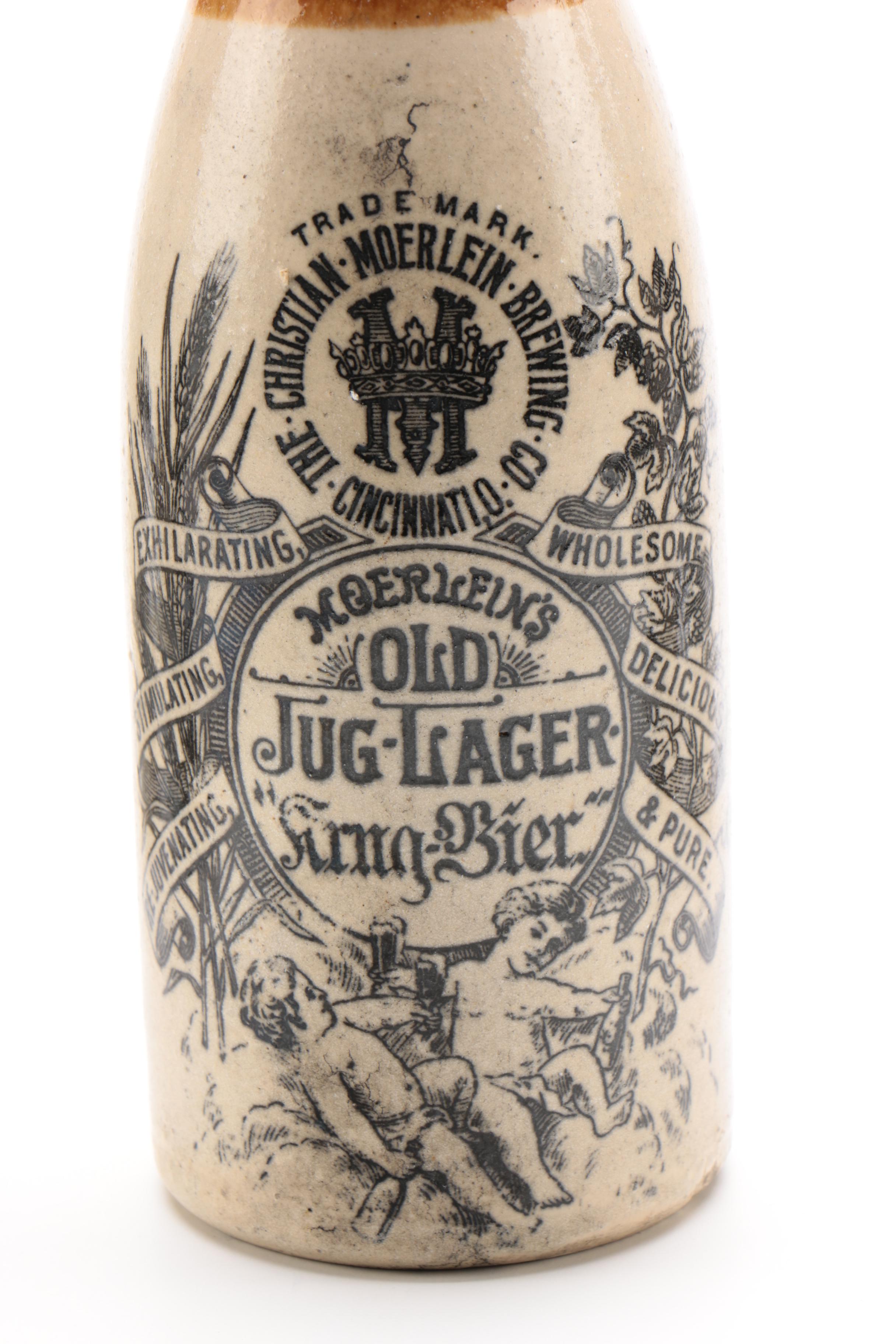 Five Cincinnati Christian Moerlein Stoneware Crock Beer Bottles