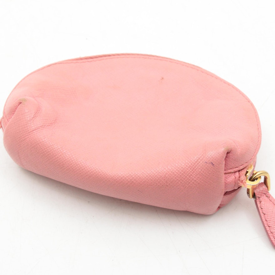 Prada Pink Saffiano Leather and Lambskin Zip Coin Purse with Keychain | EBTH