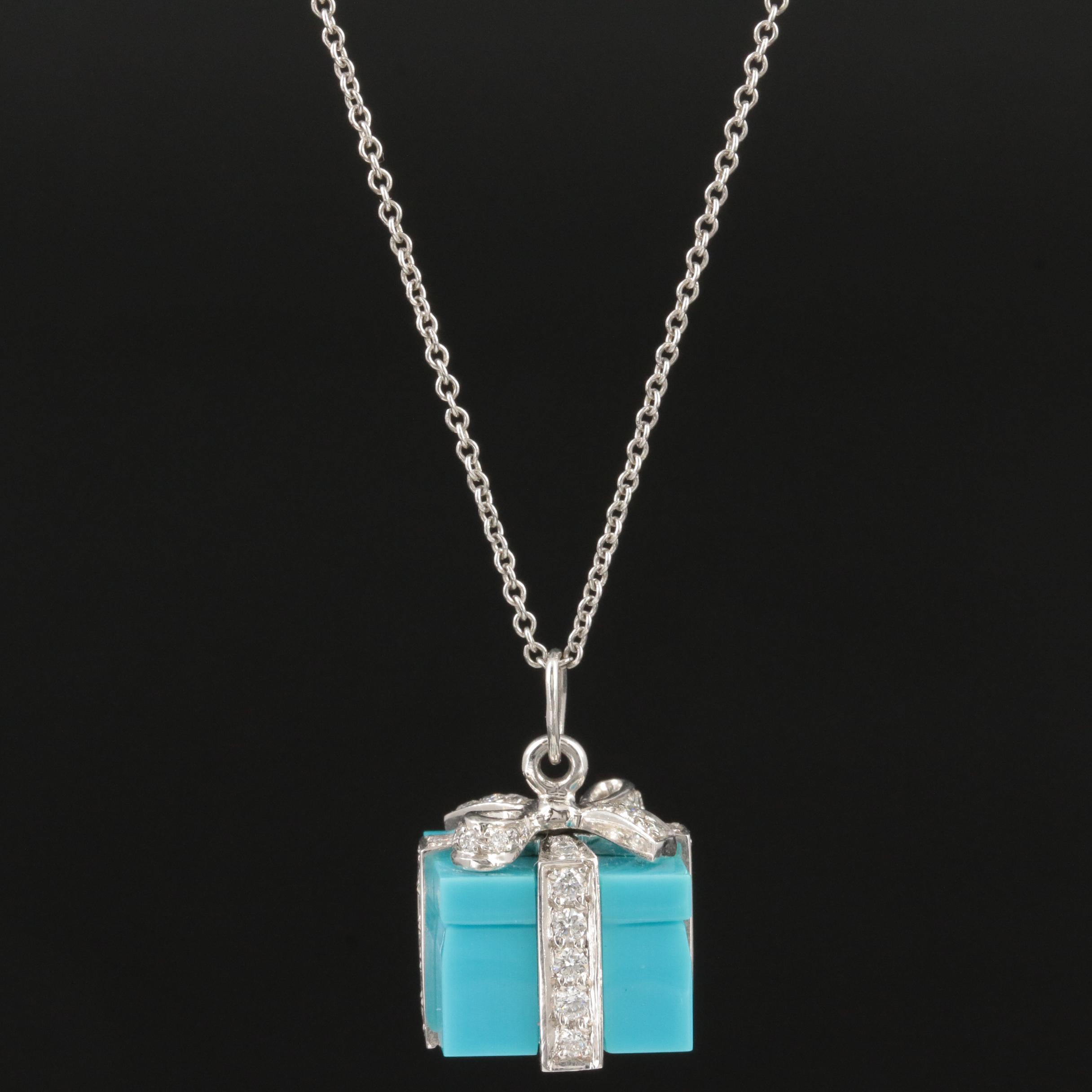 Tiffany & Co. Platinum Diamond and Turquoise "Blue Box" Pendant