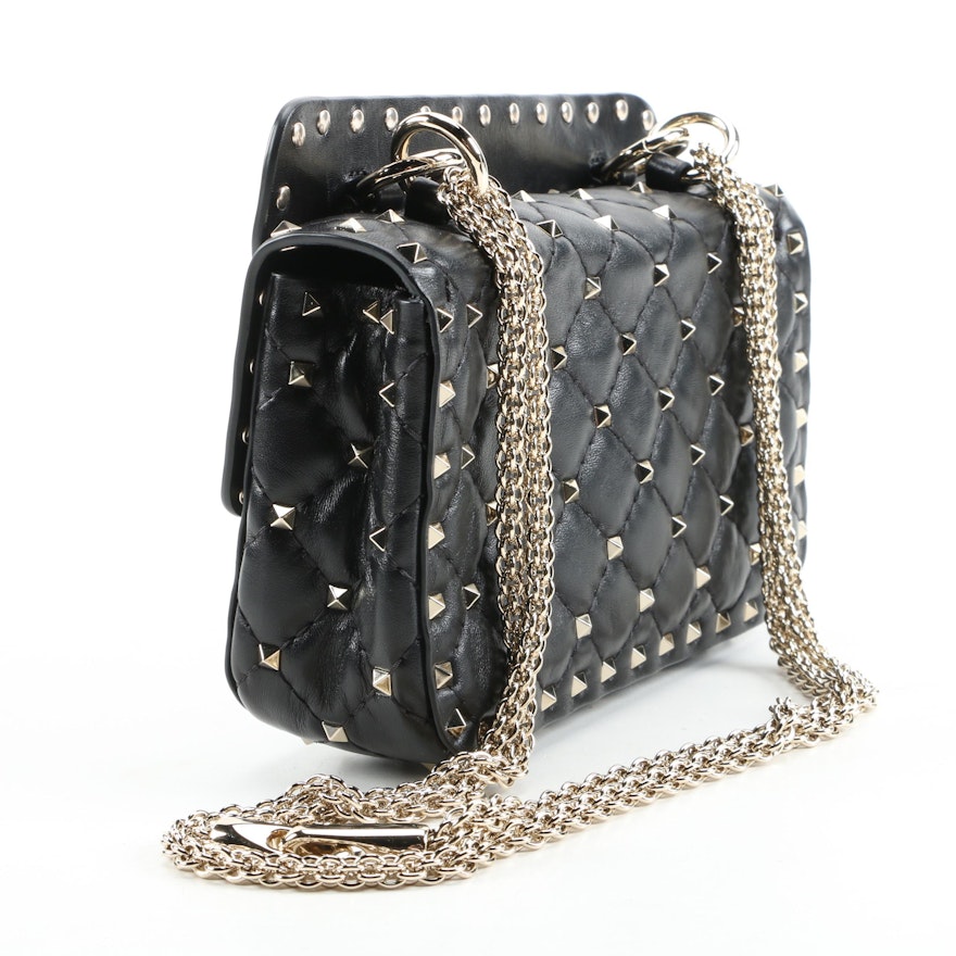 Valentino Rockstud Shoulder Bag in Black Quilted Leather with Chain ...