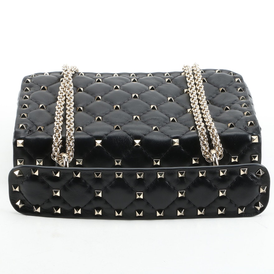 Valentino Rockstud Shoulder Bag in Black Quilted Leather with Chain ...