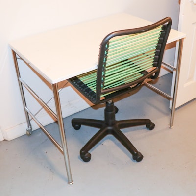 Prime Art Industrial Co. Acrylic and Chrome Desk with Corded Desk Chair Prime Art Industrial Co. Acrylic and Chrome Desk with Corded Desk Chair