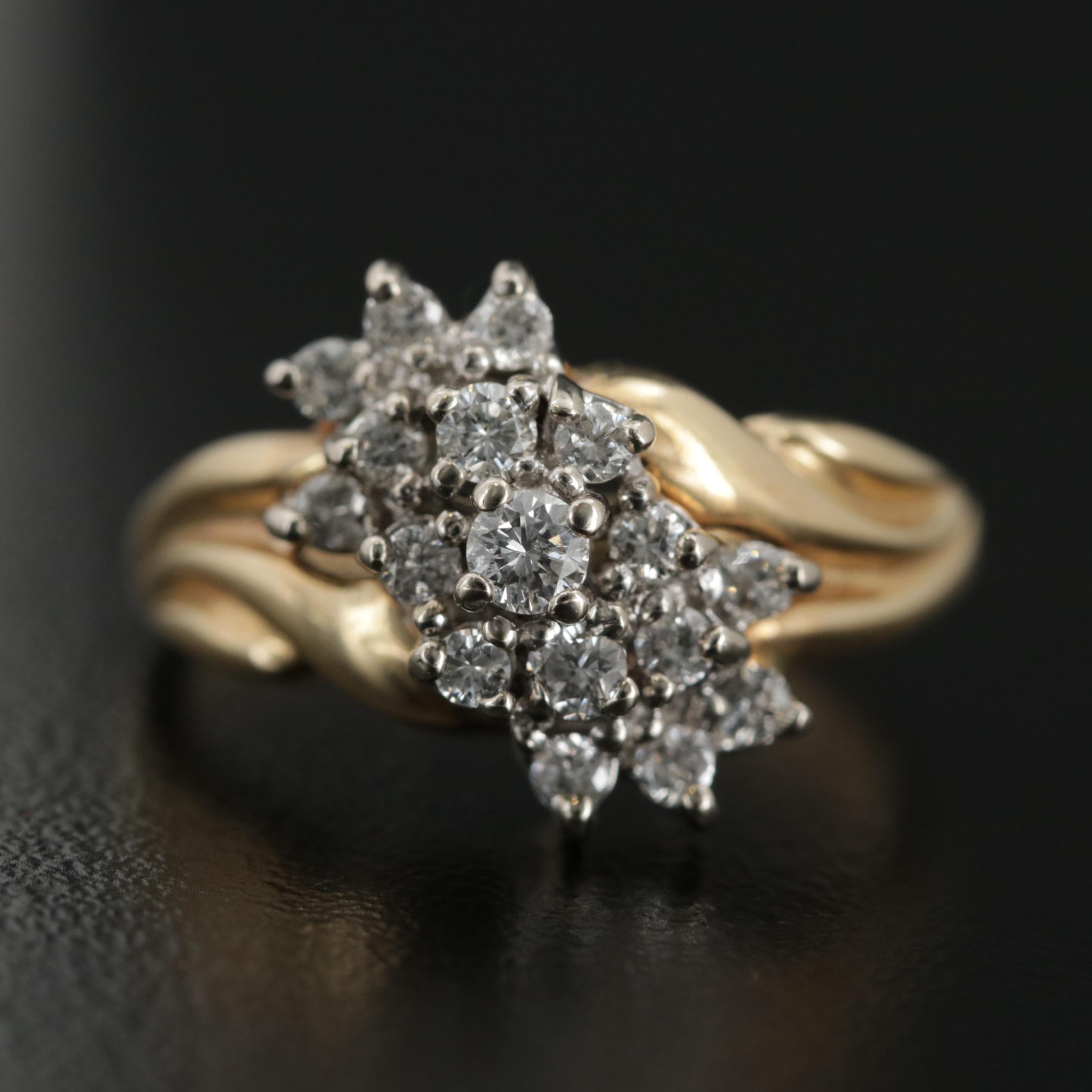 14K Yellow Gold Diamond Waterfall Ring EBTH