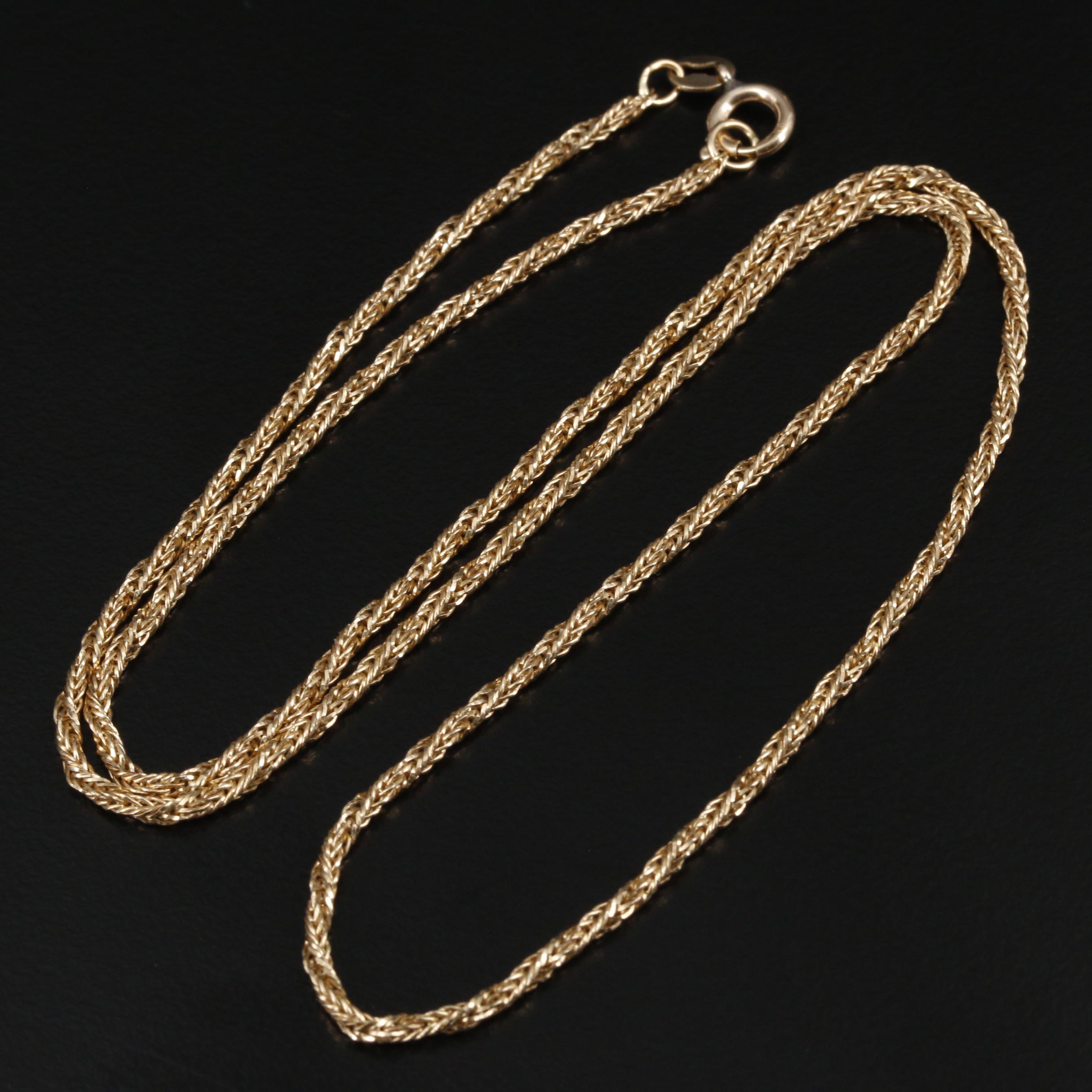 14K Yellow Gold Twisted Wheat Chain Necklace EBTH