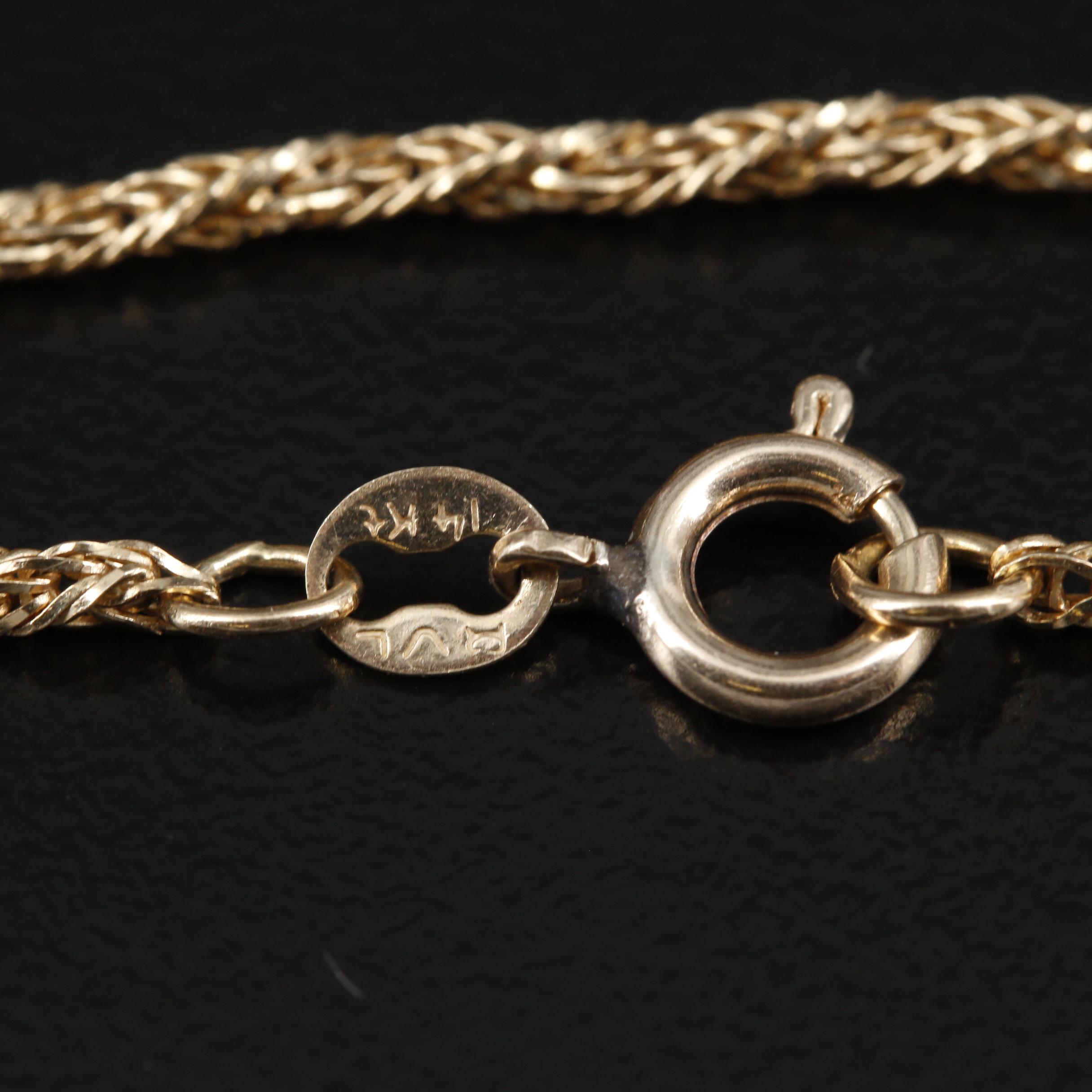14K Yellow Gold Twisted Wheat Chain Necklace EBTH