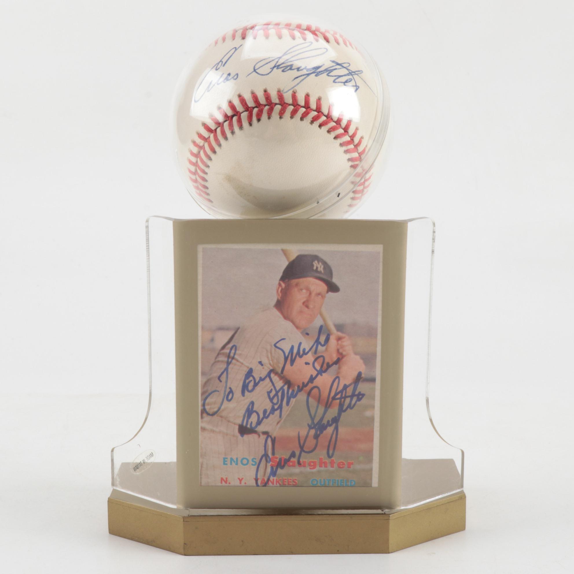 Enos Slaughter and Ryne Duren Signed Baseballs with a Signed Enos Card