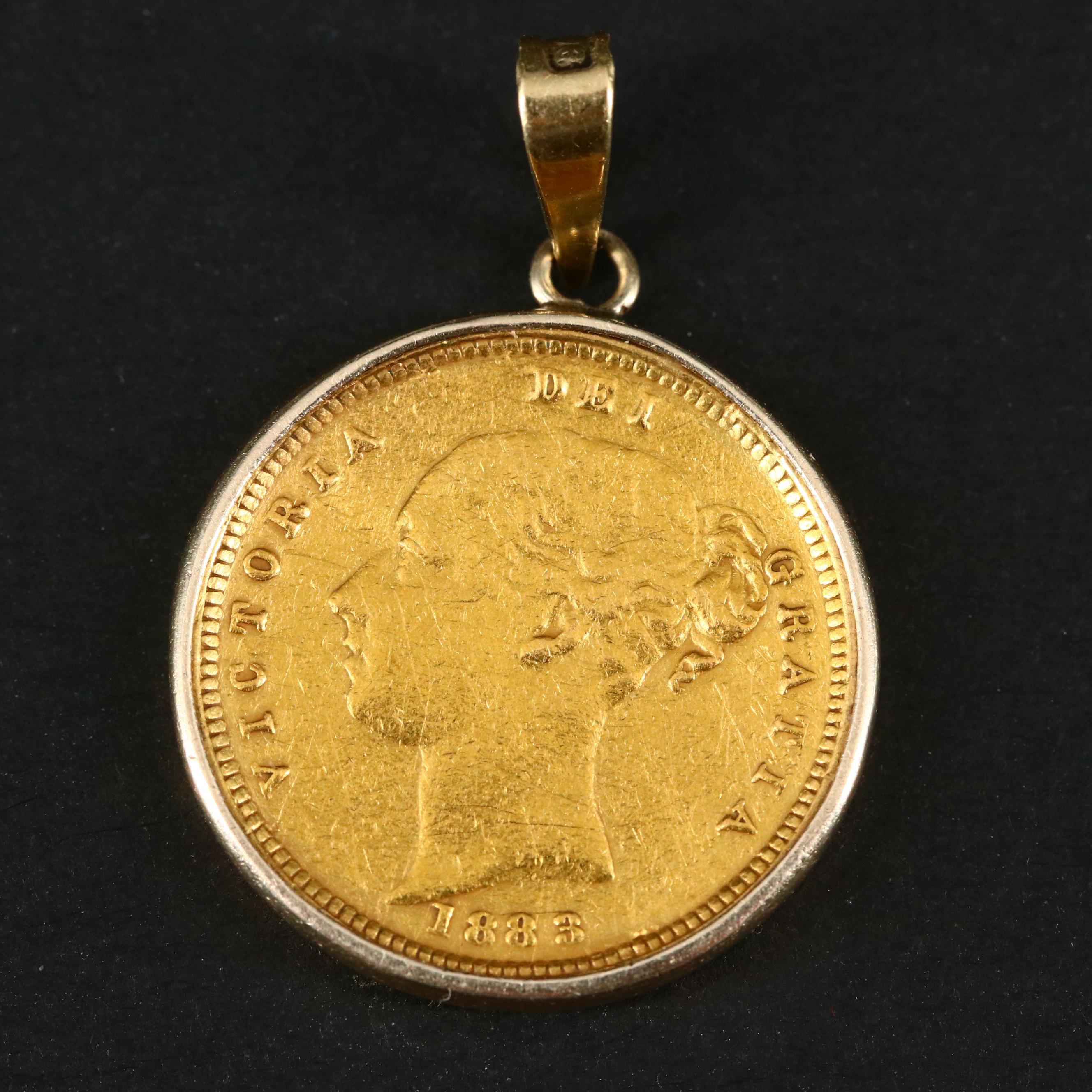 1883 British Gold Half Sovereign Set In a 14K Gold Coin Bezel | EBTH