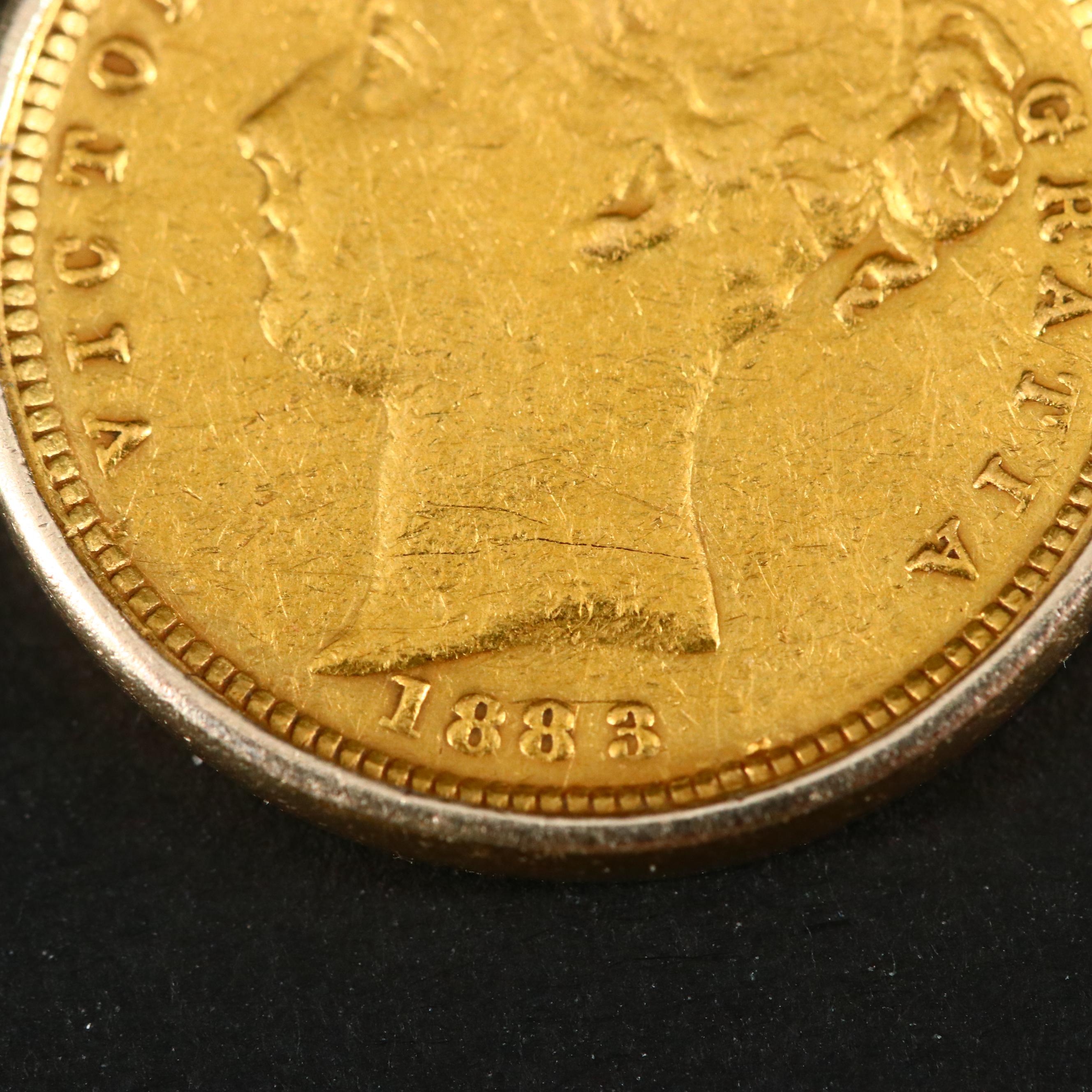 1883 British Gold Half Sovereign Set In a 14K Gold Coin Bezel EBTH