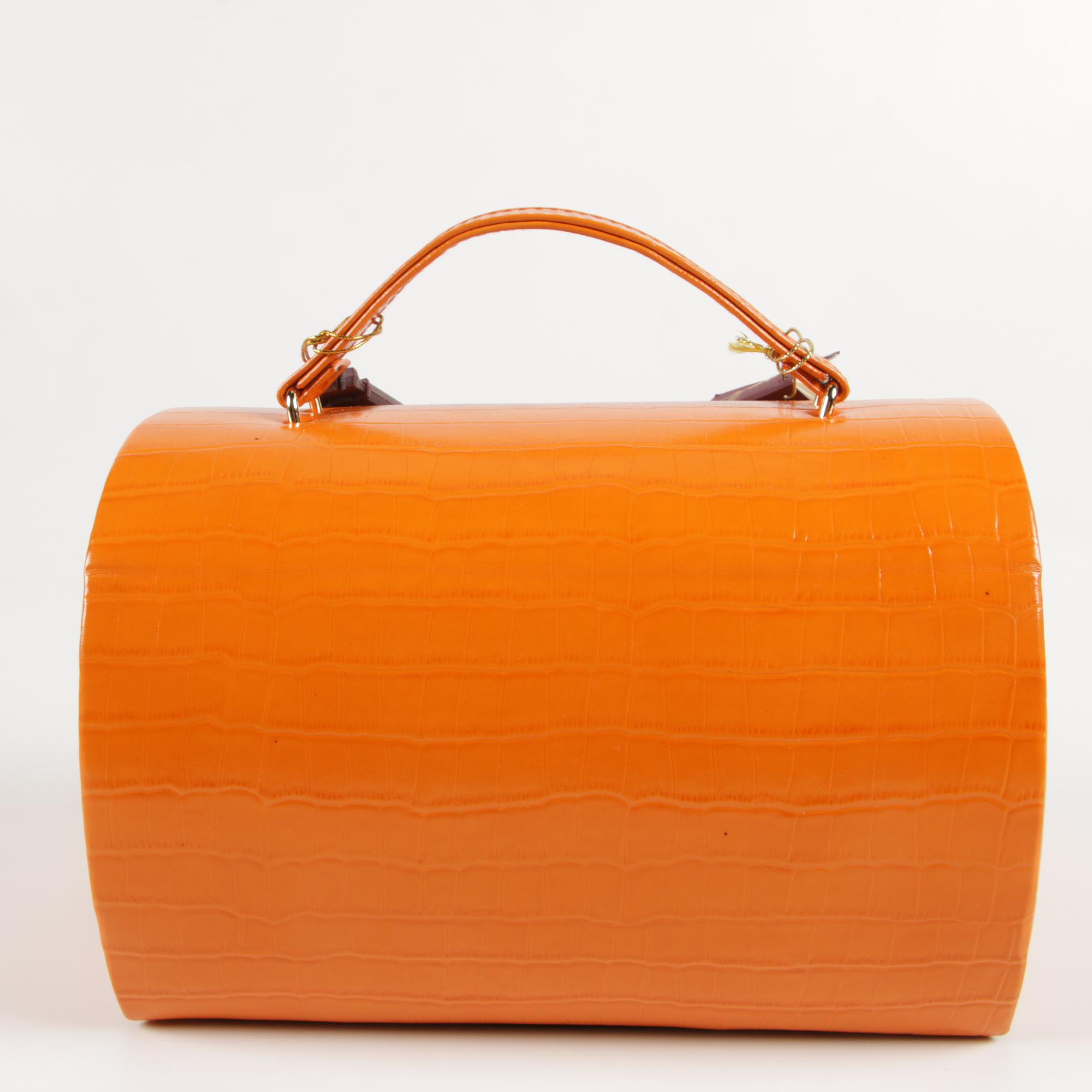 Rowallan Travel Jewelry Case in CrocEmbossed Orange Leather with Box