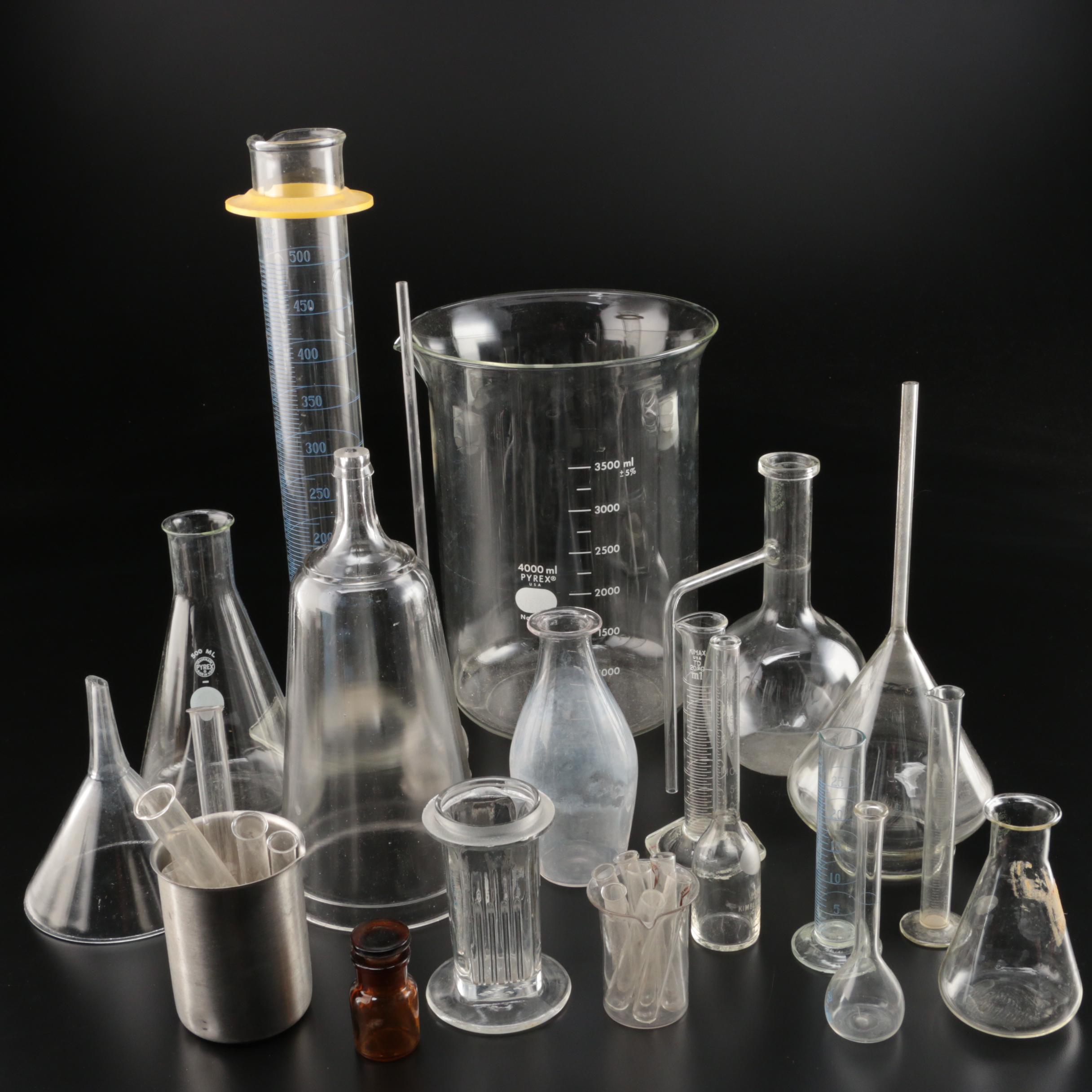 Pyrex and Kimex Laboratory Glassware and Graduated Flasks Including
