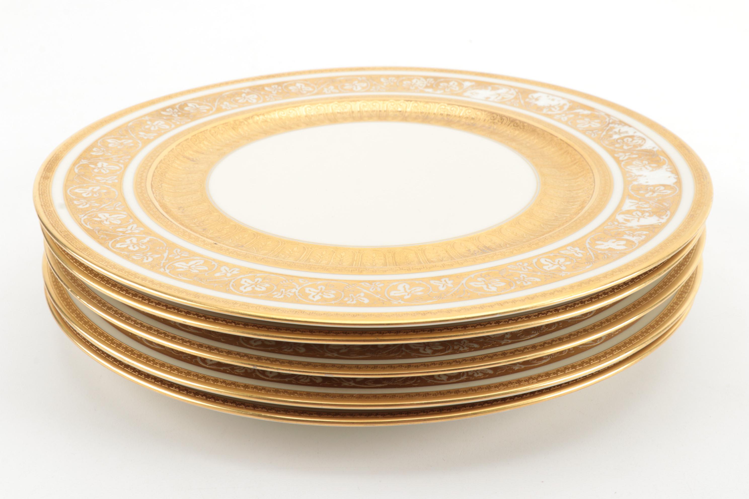 Heinrich & Co. Encrusted Ivory Porcelain Dinner Plates, Early to Mid