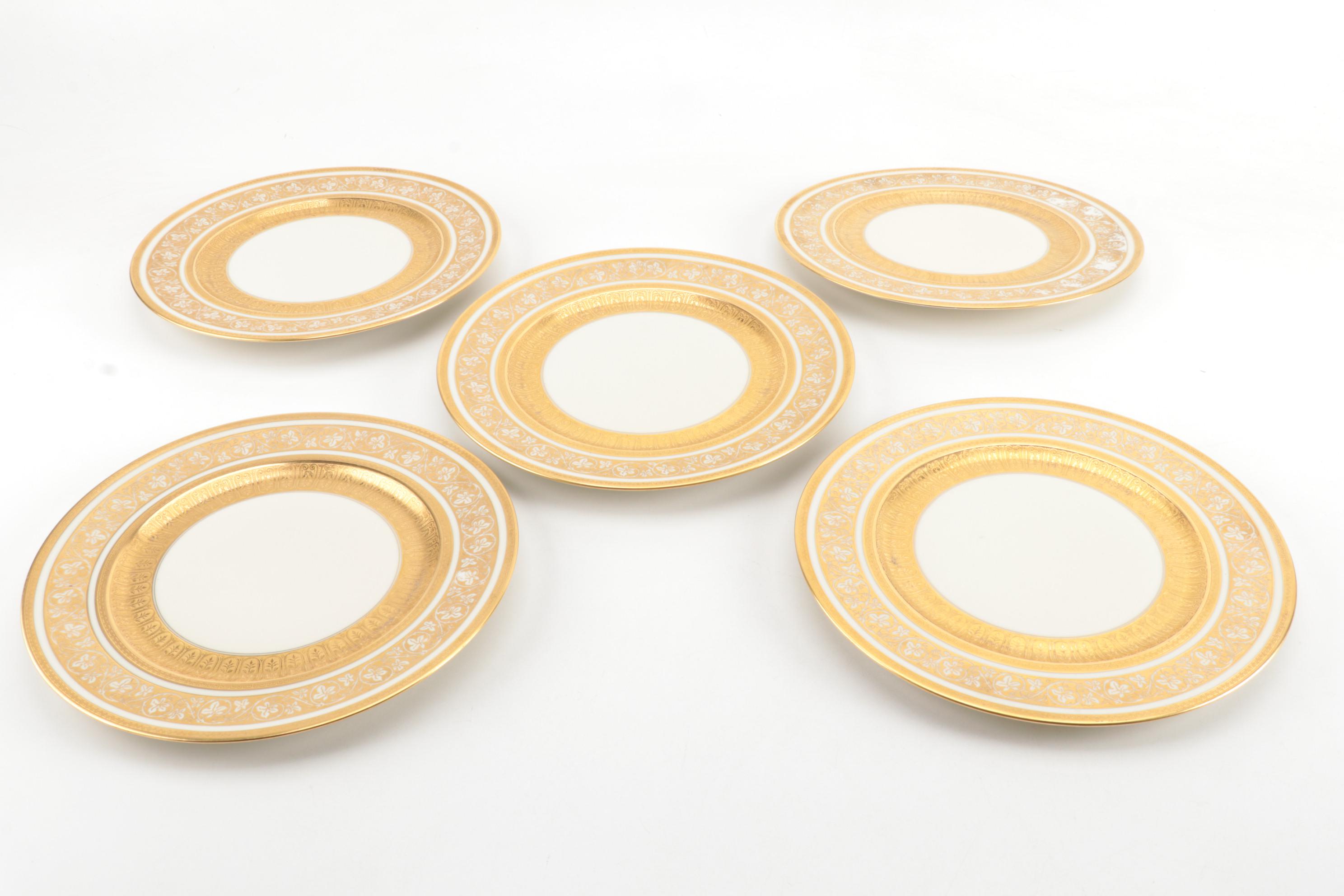 Heinrich & Co. Encrusted Ivory Porcelain Dinner Plates, Early to Mid