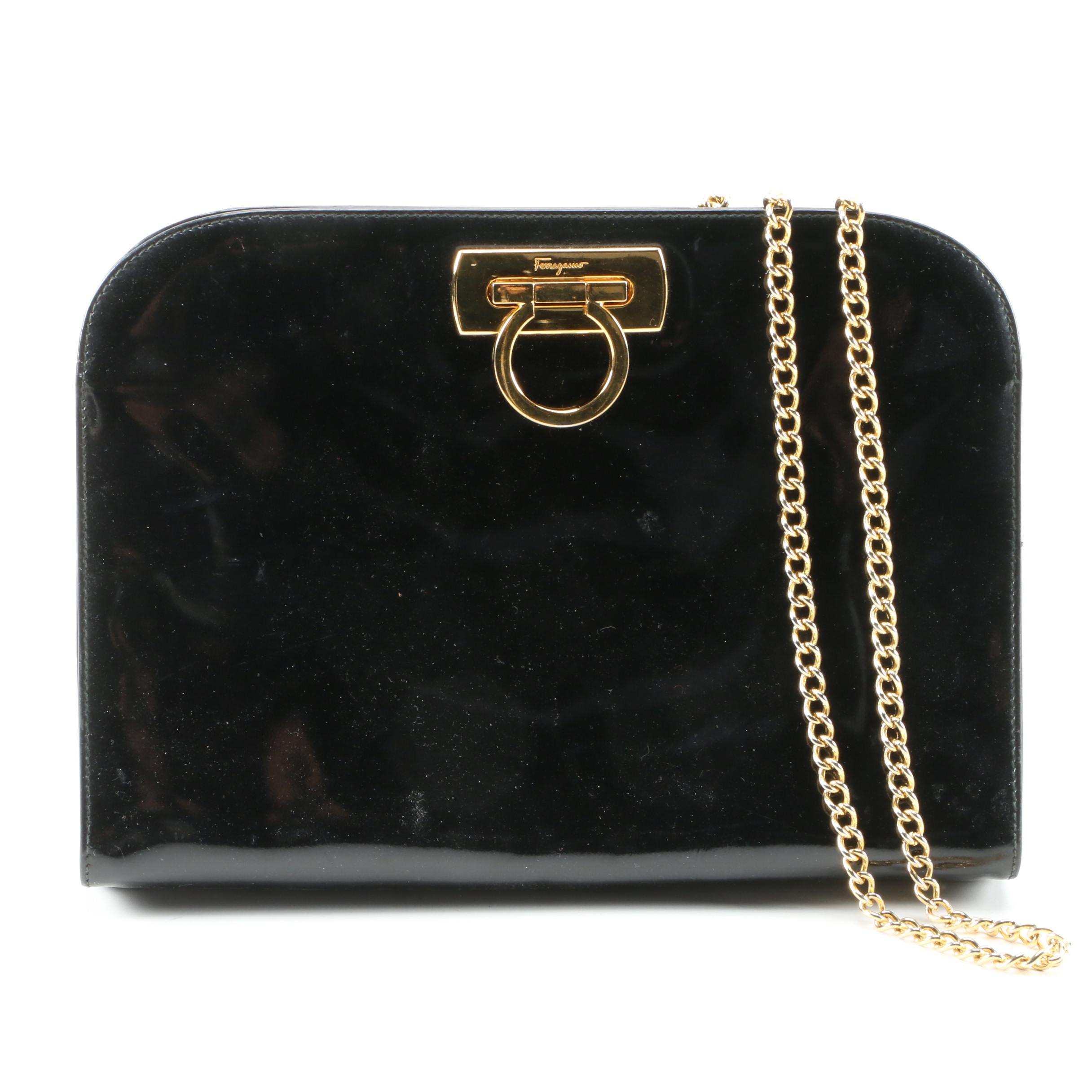 Salvatore Ferragamo Black Patent Leather Shoulder Bag, Vintage EBTH
