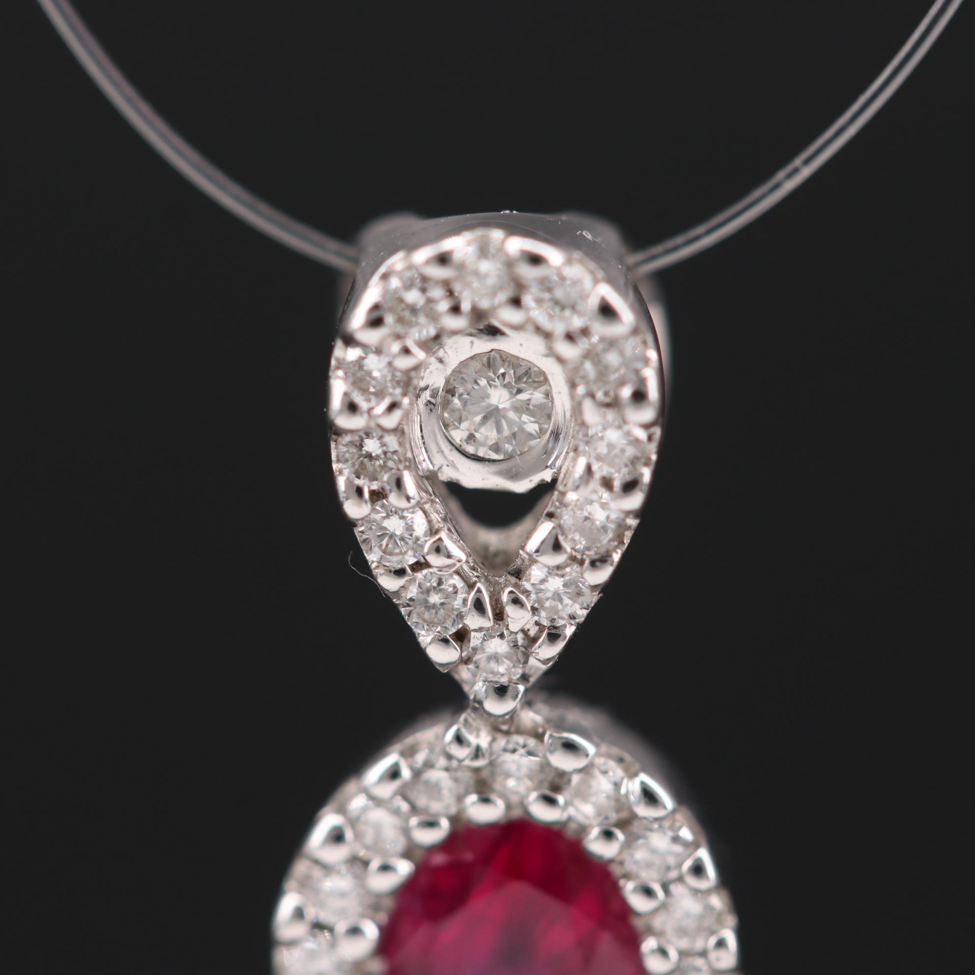18K White Gold Ruby and Diamond Slide Pendant EBTH