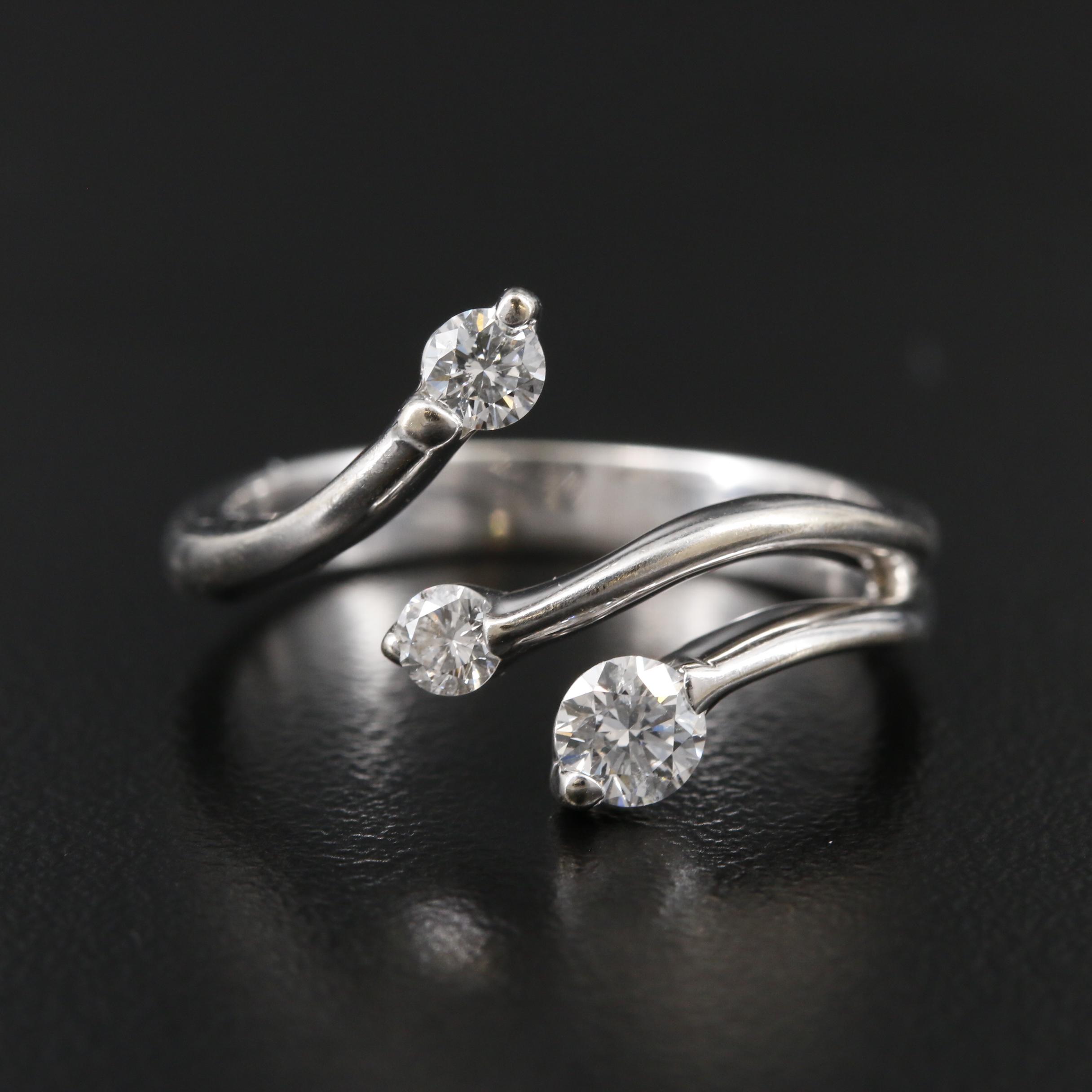 14K White Gold Diamond Bypass Ring EBTH