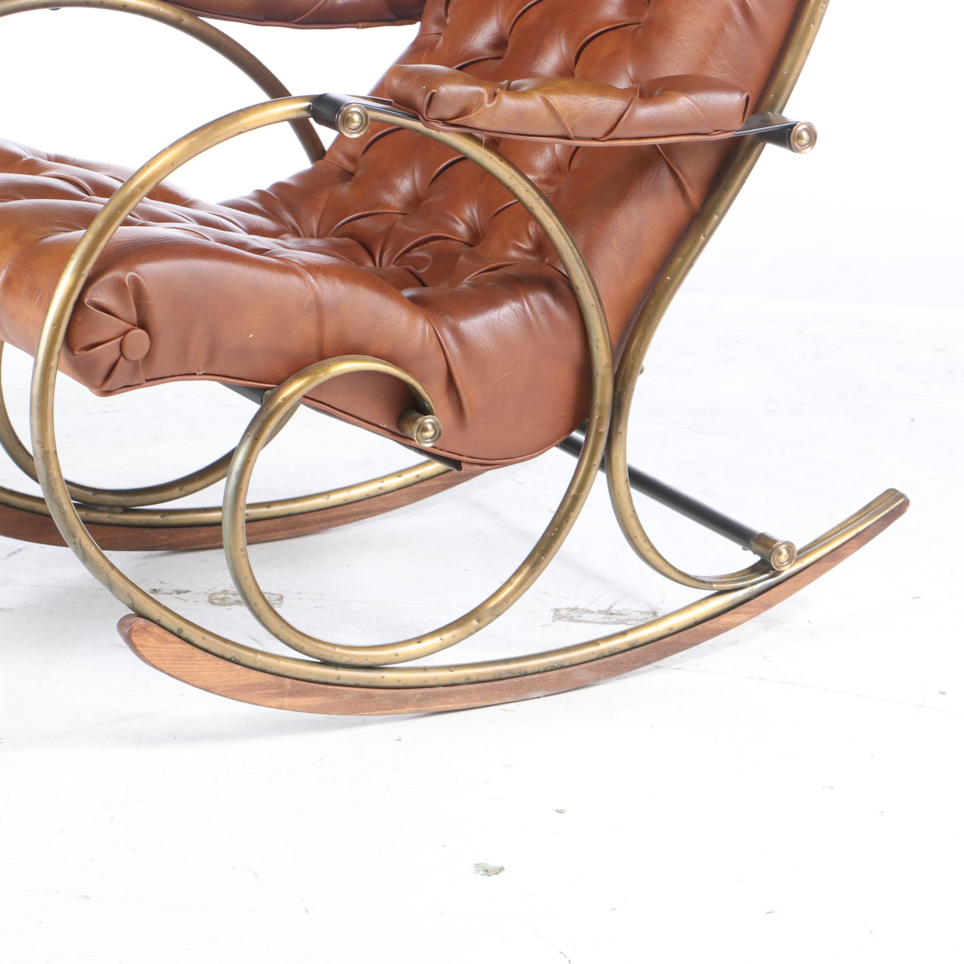 Lee Woodard Tufted Vinyl Brass and Steel Rocking Chair, Mid 20th ...