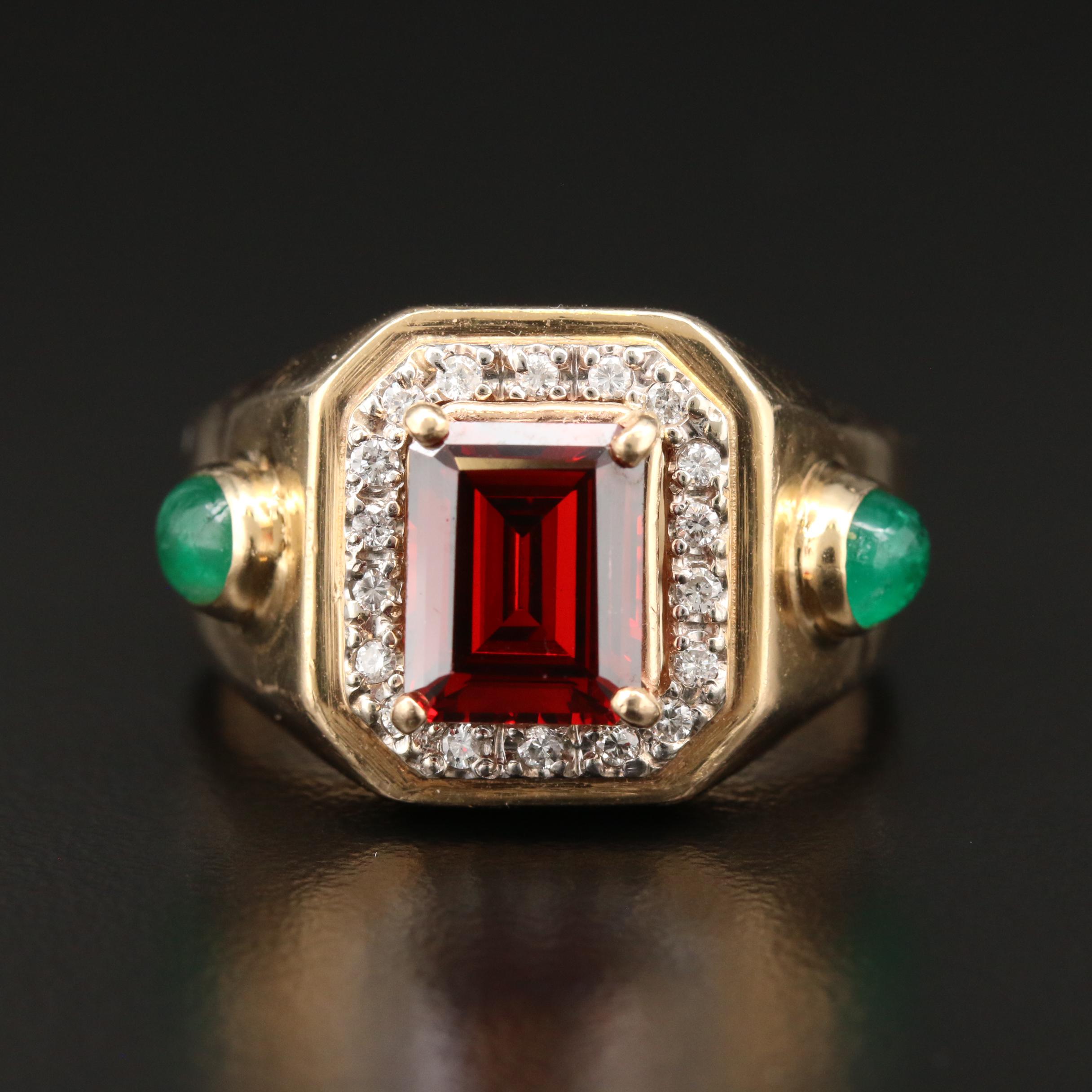 14K Yellow Gold Cubic Zirconia, Emerald and Diamond Ring EBTH