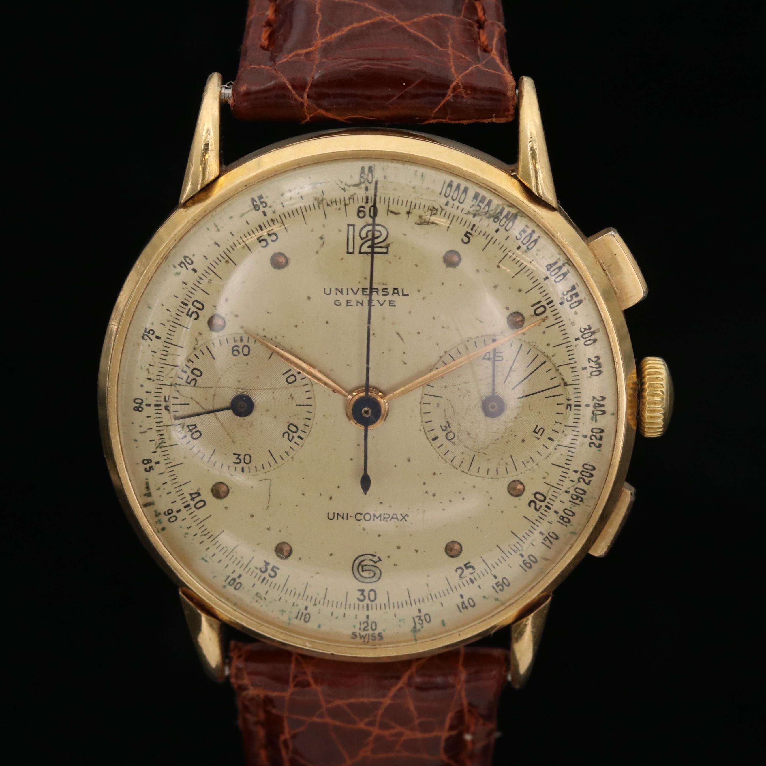Montre Universal Genève Uni-Compax Vintage - Cadran Rare Jaune - État Correct - Occasion